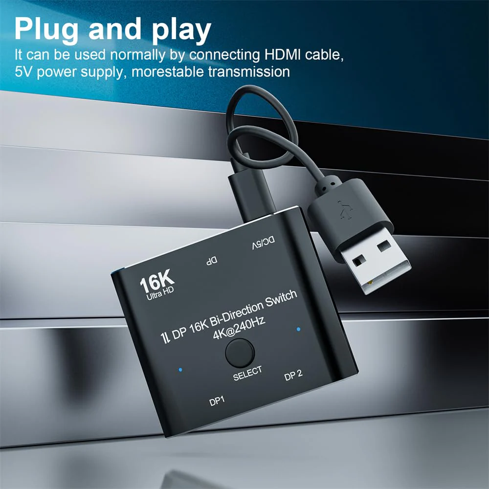 NFHK DP DisplayPort 2.0 Bi-Direction 2x1 Switch Splitter Selector Hub Support HDCP SST Extended 16K@60hz 4K@240hz Convertor DP 2x1 Switch - Image 9