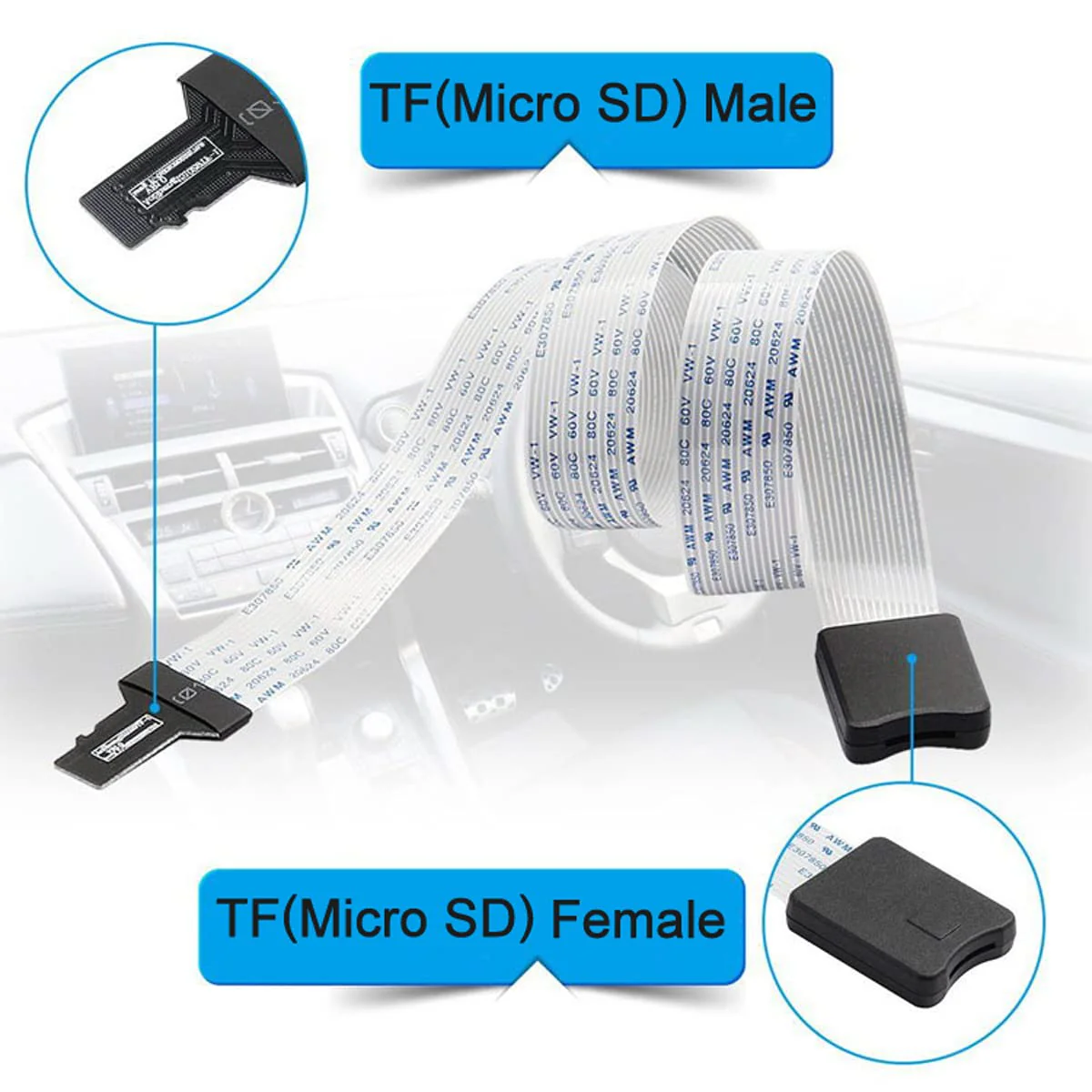 NFHK Micro-SD TF Memory Card Kit Male to TF Female Extension Soft Flat FPC Cable Extender 25cm - Image 5