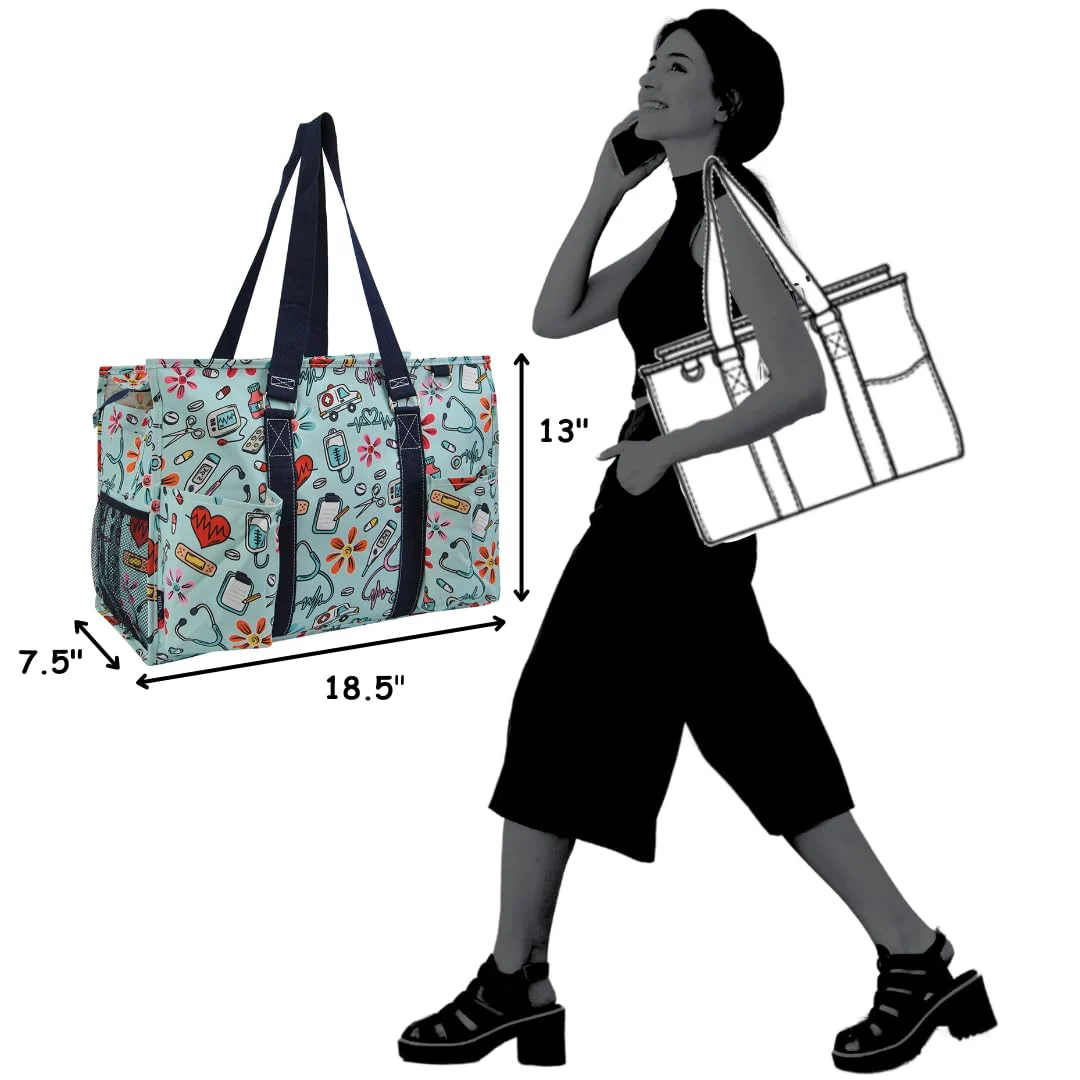 NGIL Zip-Top Tote Bag with Exterior Pockets for Working Women, Teachers, Nurses, and Moms, Design in USA Ngil Zip-groovy Nurse-navy - Image 4