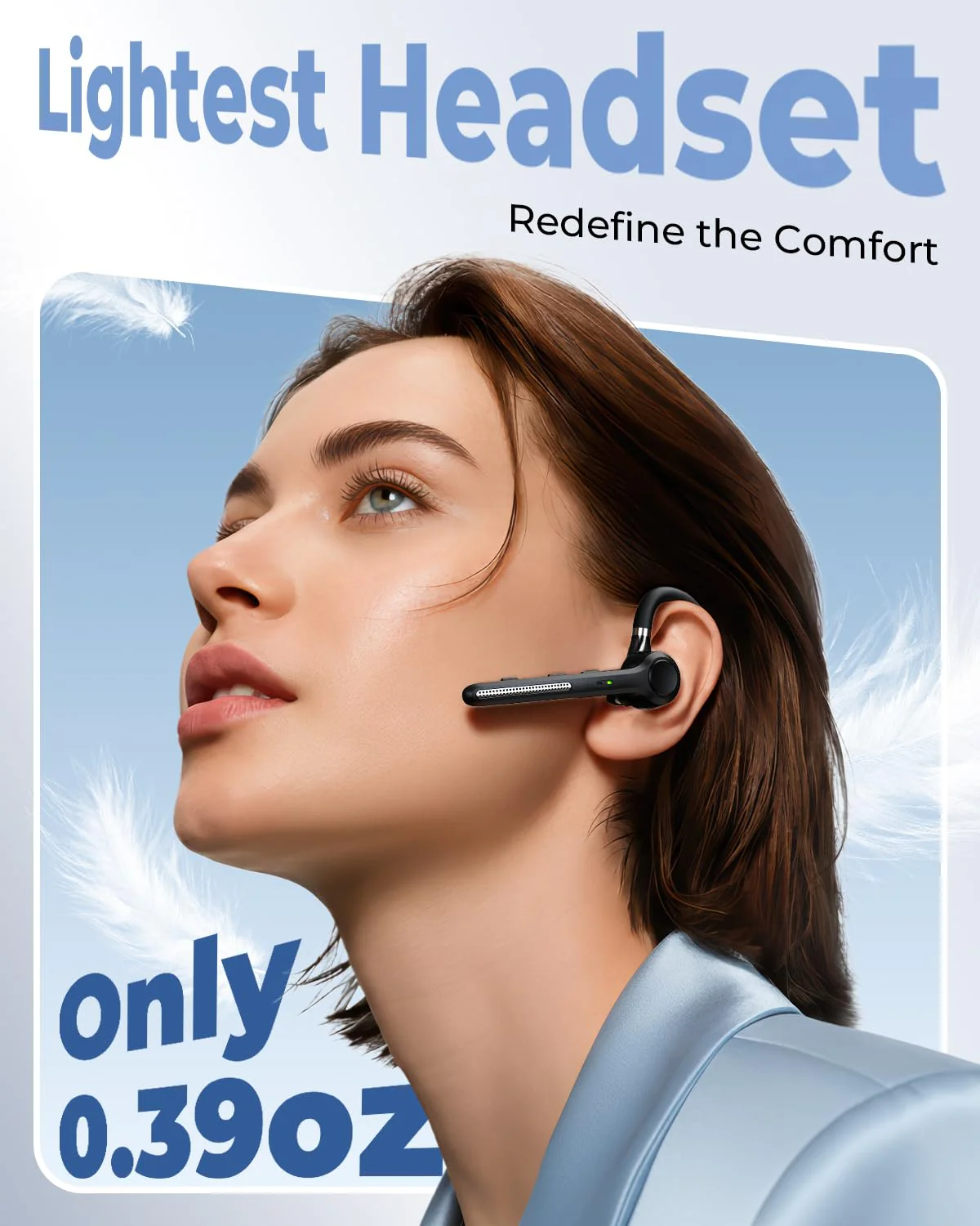 Ngsod Bluetooth Headset V5.4, Bluetooth Earpiece with 500mAh Charging Case, 50H Talk Time Wireless Headset with Mic for Computer Cell Phones, Hands Free Noise Canceling Headphones for Work Trucker Black - Image 3