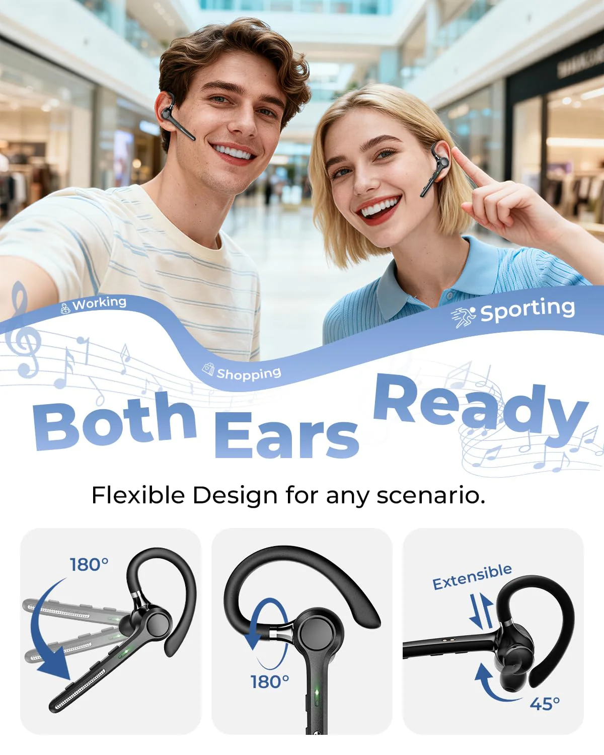 Ngsod Bluetooth Headset V5.4, Bluetooth Earpiece with 500mAh Charging Case, 50H Talk Time Wireless Headset with Mic for Computer Cell Phones, Hands Free Noise Canceling Headphones for Work Trucker Black - Image 6