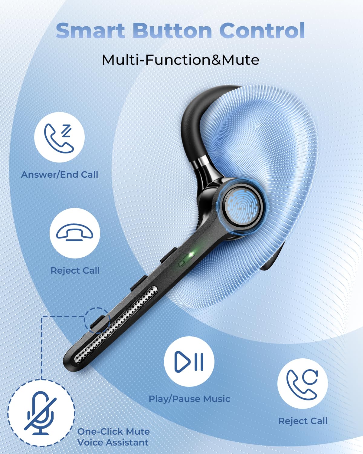 Ngsod Bluetooth Headset V5.4, Bluetooth Earpiece with 500mAh Charging Case, 50H Talk Time Wireless Headset with Mic for Computer Cell Phones, Hands Free Noise Canceling Headphones for Work Trucker Black - Image 9