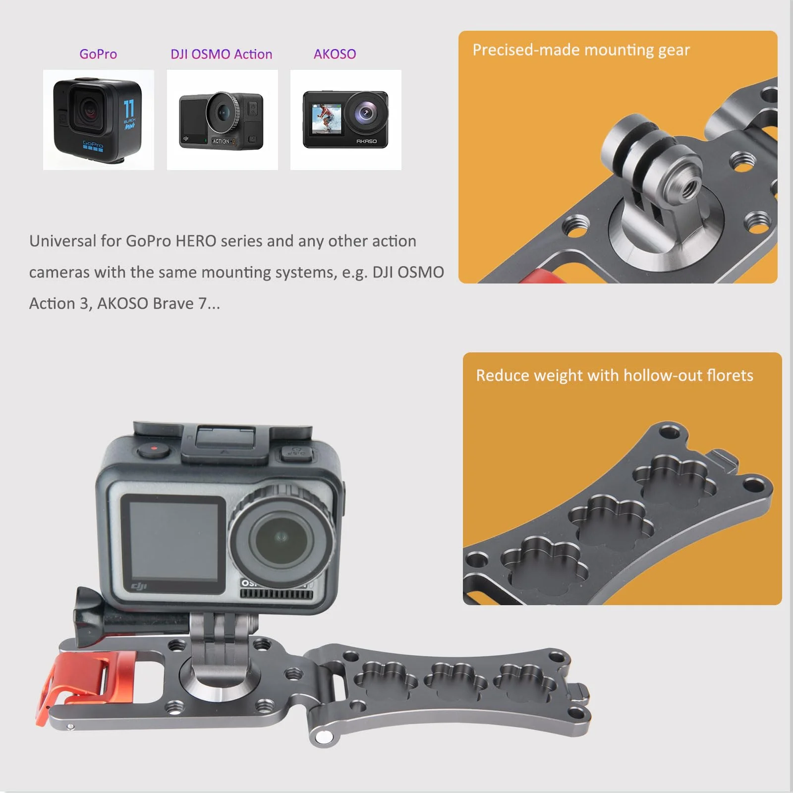 NICEYRIG Aluminum Backpack Strap Mount for GoPro Hero 11/10/9/8/7, DJI OSMO Action 3 [Upgraded Version] with 3mm - 10mm Wide Range Clamp Applicable for Padded Backpack, Bag, Tool Belt - Image 2