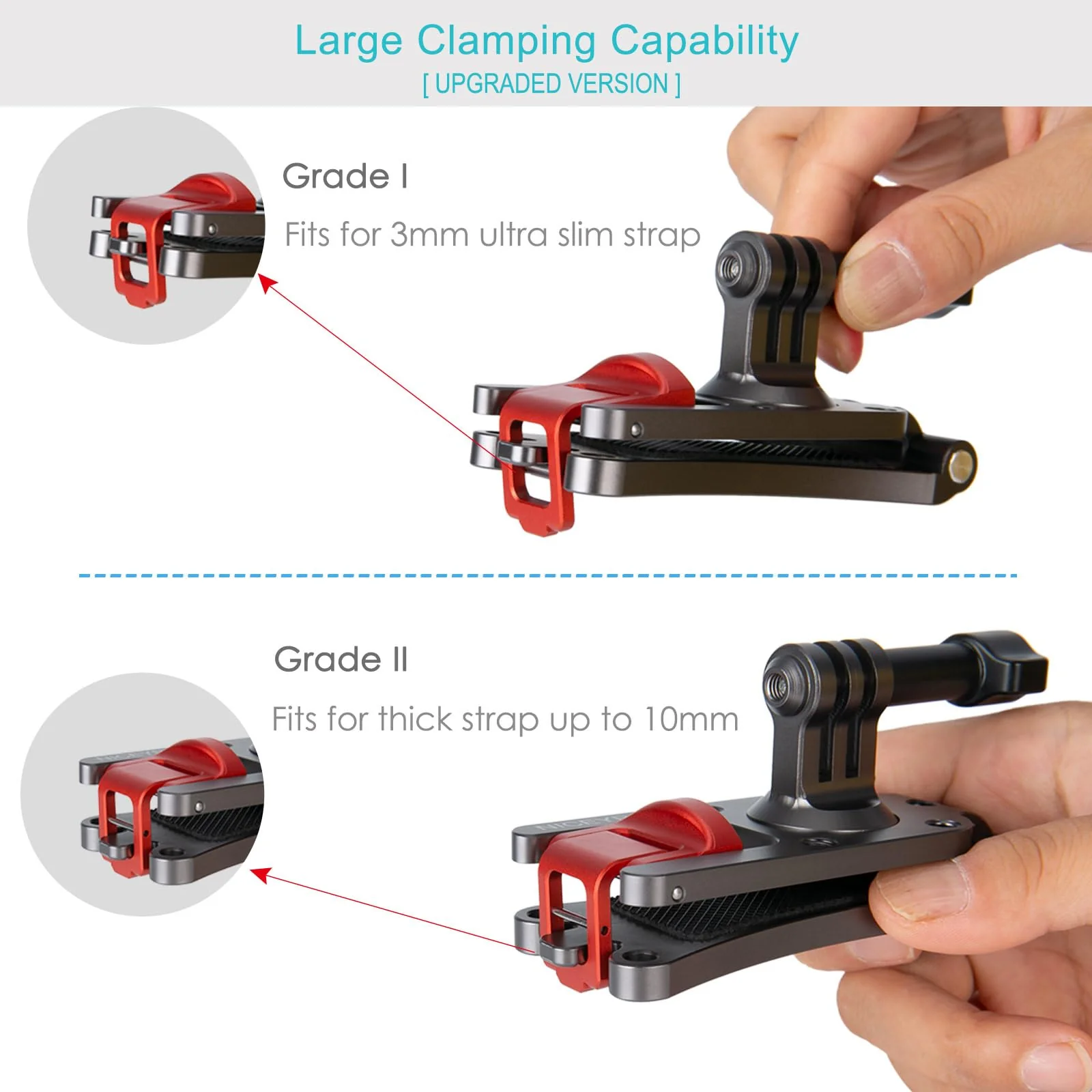 NICEYRIG Aluminum Backpack Strap Mount for GoPro Hero 11/10/9/8/7, DJI OSMO Action 3 [Upgraded Version] with 3mm - 10mm Wide Range Clamp Applicable for Padded Backpack, Bag, Tool Belt - Image 3