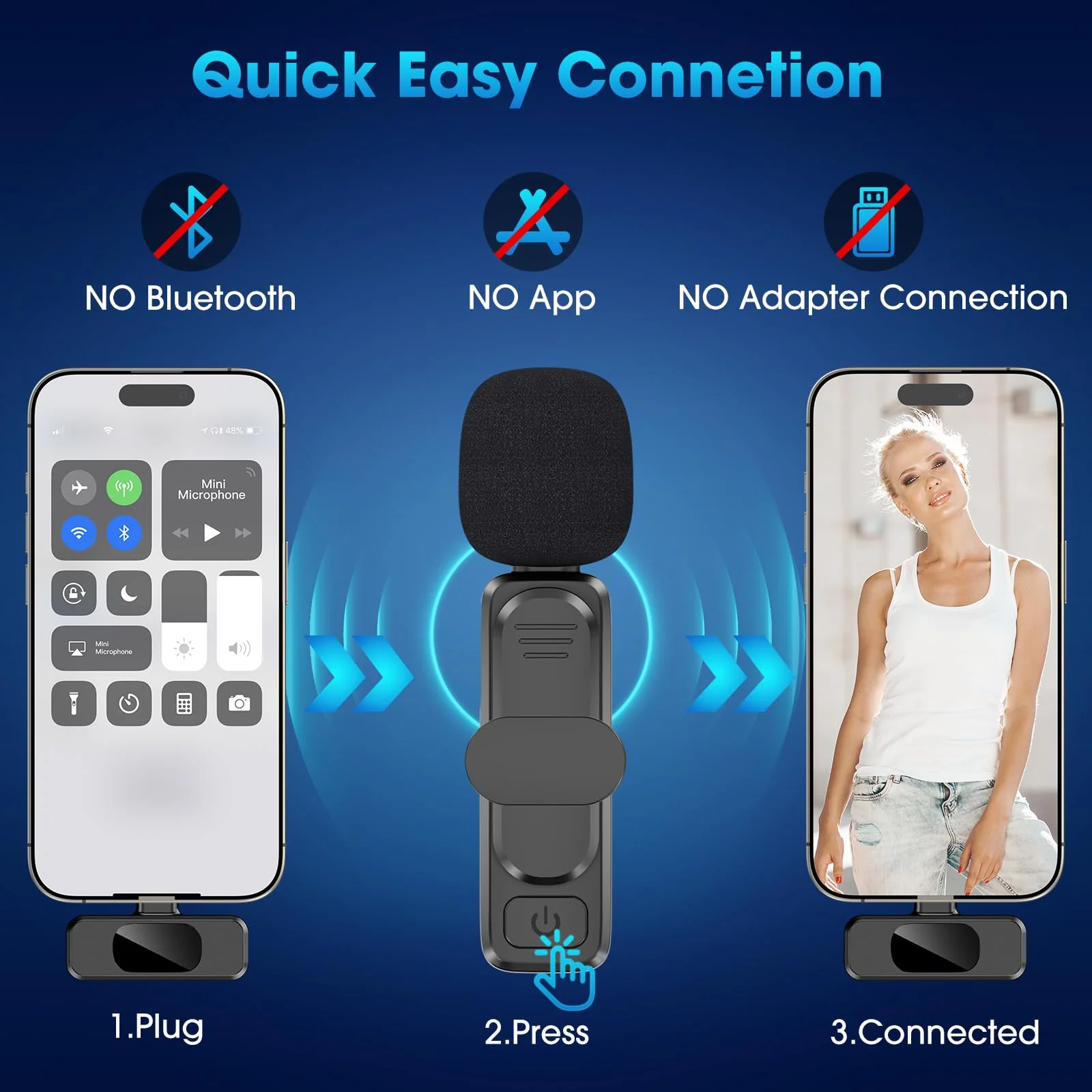 NICHOM Wireless Lavalier Microphone for iPhone iPad,MacBook,Mini Mic with Noise Reduction,Lightning Microphone for Video Vlog,TikTok,YouTube,Interviews,Live Streaming,2 Pack(for iPhone 14 and Below) Lightning - Image 4