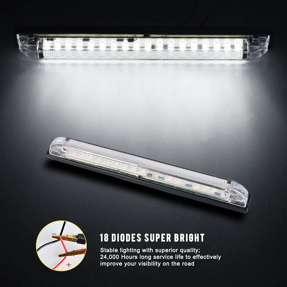nifeida 8" Clear Lens 18LED Waterproof Utility Strip Light Bar Surface Mount for 12V Marine Boat RV Interior Light Slim Line Pickup Truck Trailer Under Hood Lights Side Marker Lamp [Pack of 4] White - Image 2