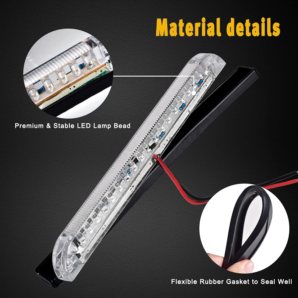 nifeida 8" Clear Lens 18LED Waterproof Utility Strip Light Bar Surface Mount for 12V Marine Boat RV Interior Light Slim Line Pickup Truck Trailer Under Hood Lights Side Marker Lamp [Pack of 4] White - Image 3