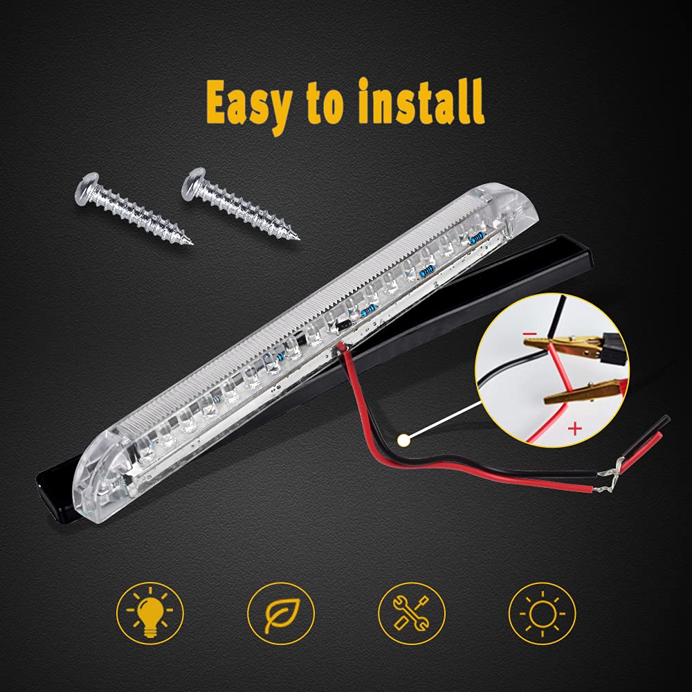 nifeida 8" Clear Lens 18LED Waterproof Utility Strip Light Bar Surface Mount for 12V Marine Boat RV Interior Light Slim Line Pickup Truck Trailer Under Hood Lights Side Marker Lamp [Pack of 4] White - Image 5