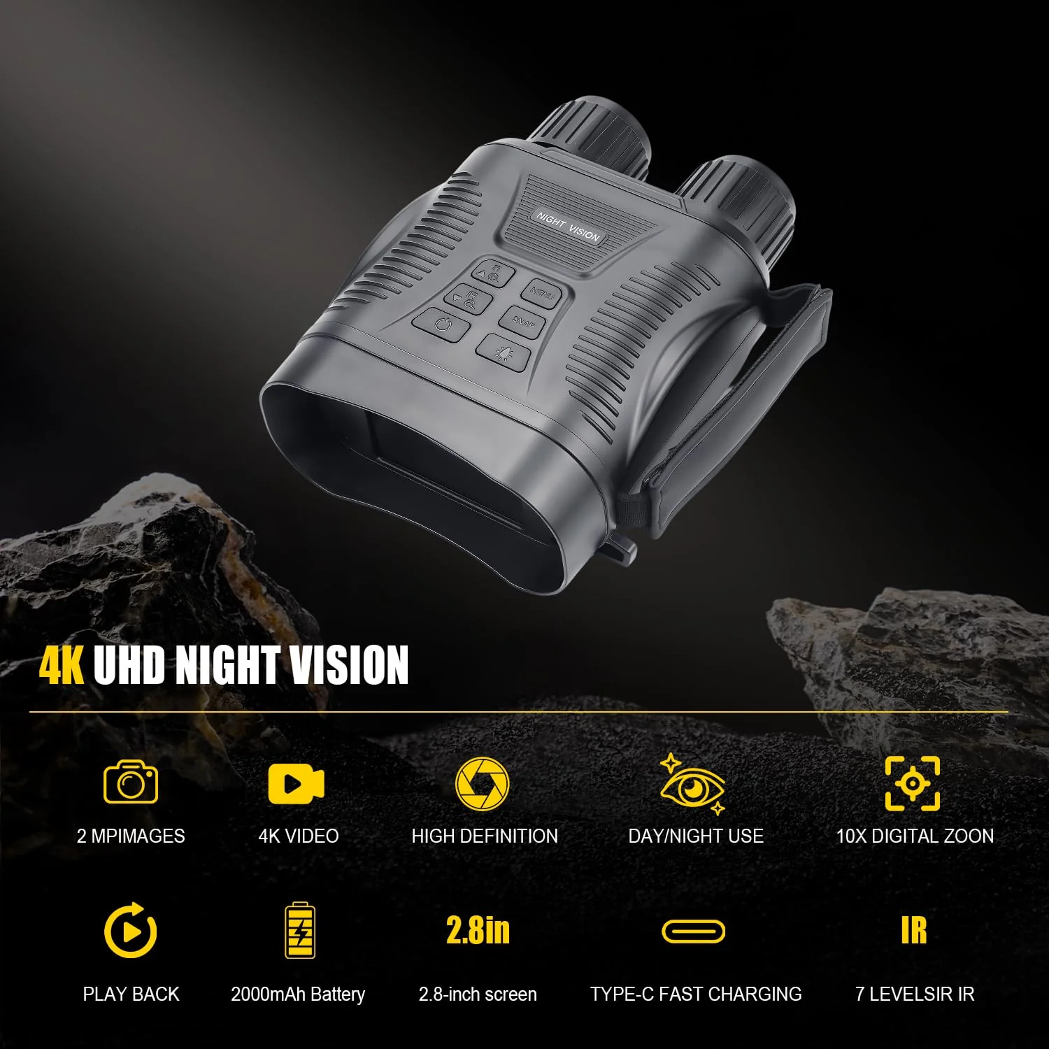 Night Vision Goggles 4K Night Vision Binoculars Adults, Gifts for Men Him Husband Dad 2000mAh Fast Charging Battery,2.8'' HD Screen,2700FT Viewing Range for Camping Hunting & Security - Image 2
