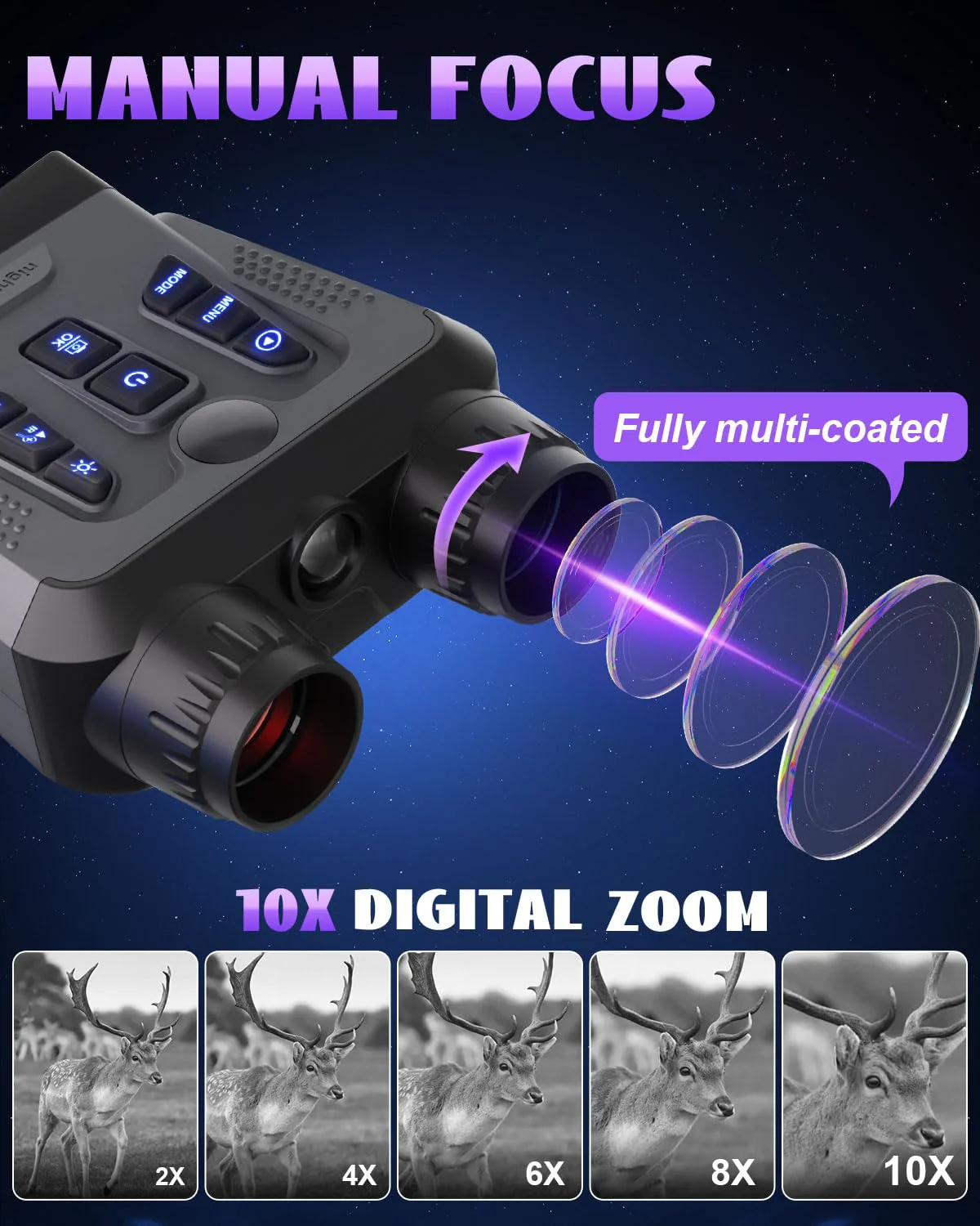Night Vision Goggles, 4K Night Vision Binoculars for Adults High Powered, 3.0” HD Night Vision Camera Infrared Goggles Scope and Day for Camping & Outdoor with 32GB TF Card, 10X Digital Zoom & 9 IR Grey - Image 3