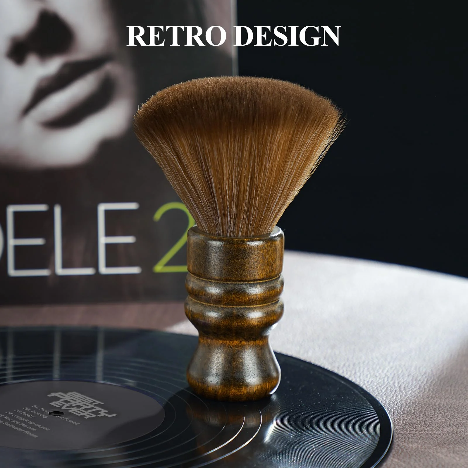 NiHome Vinyl Record Cleaning Brush, Anti-Static Soft LP Record Cleaner, Vinyl Dust Remover Brush with Ultra-Fine Fiber Bristles, Safe for Vinyl LP CD Album Care, Retro Design with Beech Wood Handle Large Brown - Image 5