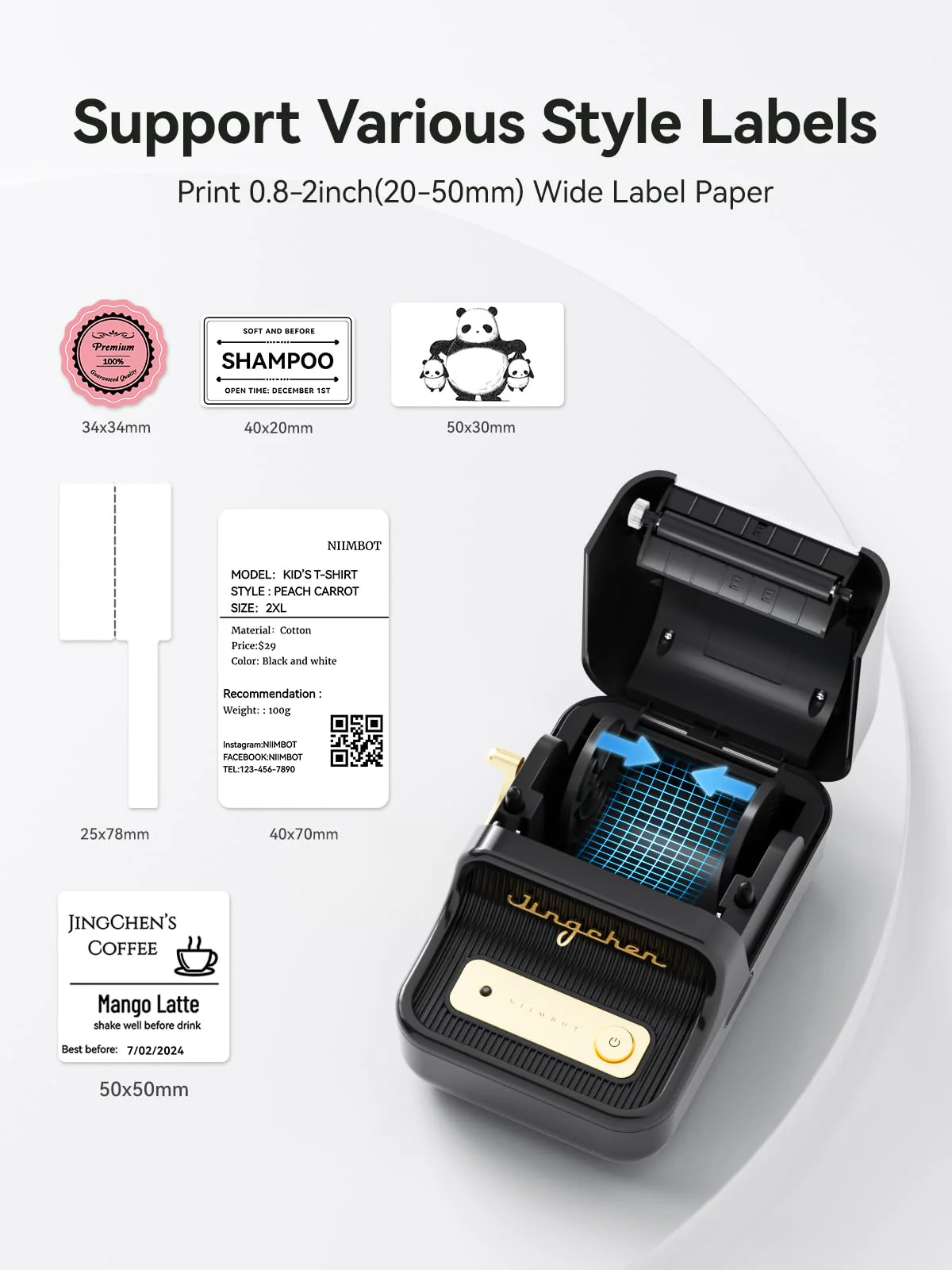 NIIMBOT B21 Label Printer,Bluetooth Thermal Label Maker,Ideal for Home Organization,Business,Ofice,50x30mm Label,230Pcs(Black) Black - Image 5
