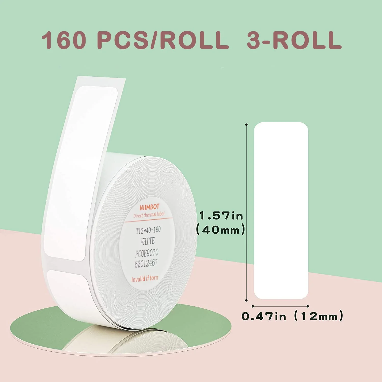 NIIMBOT Label Tape of Model D11/D110/D101 Printer, (3 Rolls, 0.47"×1.57"/12×40mm) Adapted Label Printing Paper, Office & Home Labeling Tape Replacement (White) - Image 2