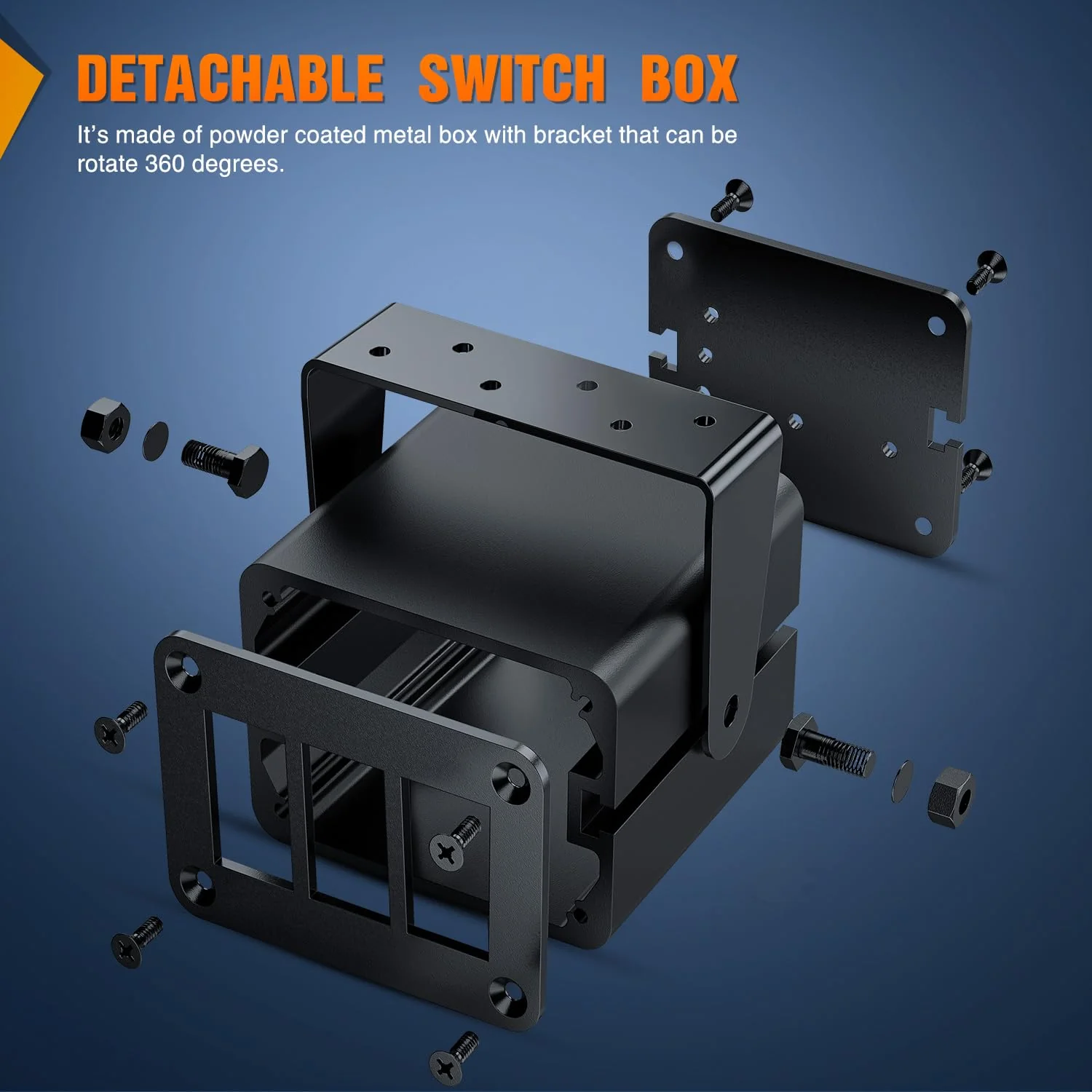 Nilight 3 Gang Rocker Switch Box 3 Holes Panel Detachable Installation Housing Waterproof Aluminum Rotatable Mount Bracket 12V 24V DIY Toggle Switches Voltmeter USB Socket for Boats Cars RVs Trucks Black-Switch Box Only - Image 3