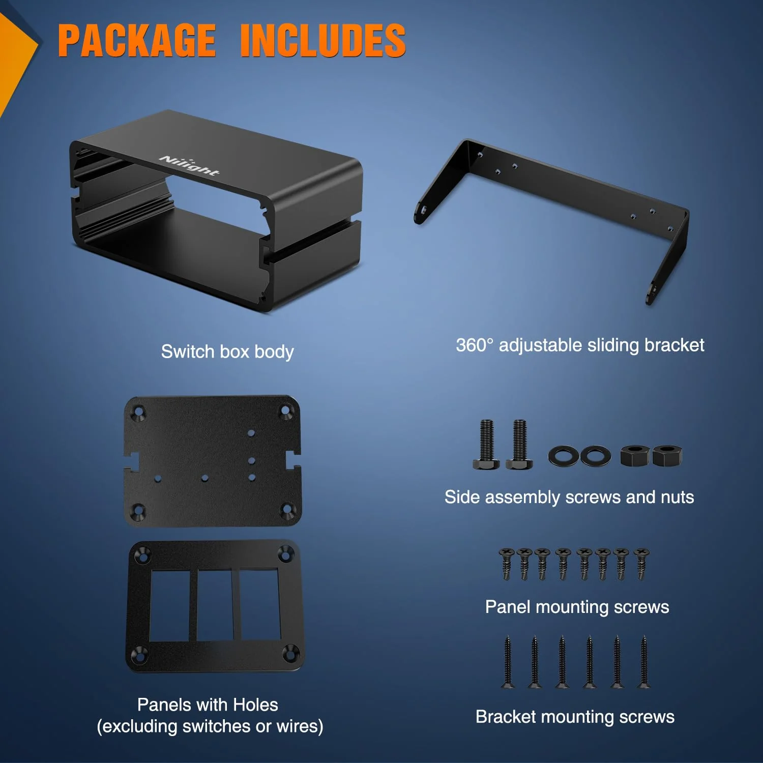 Nilight 3 Gang Rocker Switch Box 3 Holes Panel Detachable Installation Housing Waterproof Aluminum Rotatable Mount Bracket 12V 24V DIY Toggle Switches Voltmeter USB Socket for Boats Cars RVs Trucks Black-Switch Box Only - Image 6