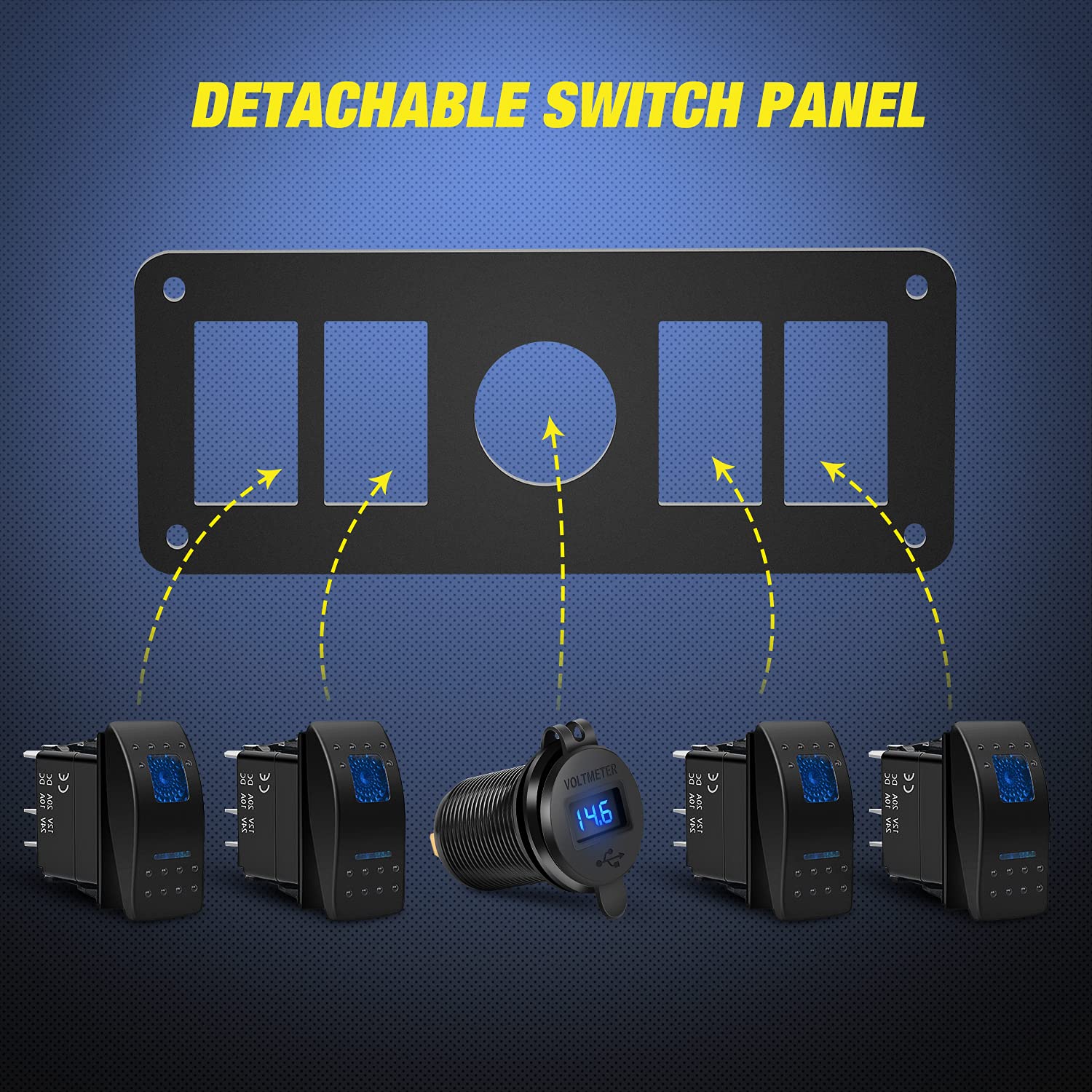 Nilight 4 Gang Rocker Switch Panel with QC3.0 Dual USB Charger Voltmeter Waterproof and Night Glow Stickers 12V-24V DC for Cars Trucks Boats RV Blue 4+1 Gang Dual USB - Image 4