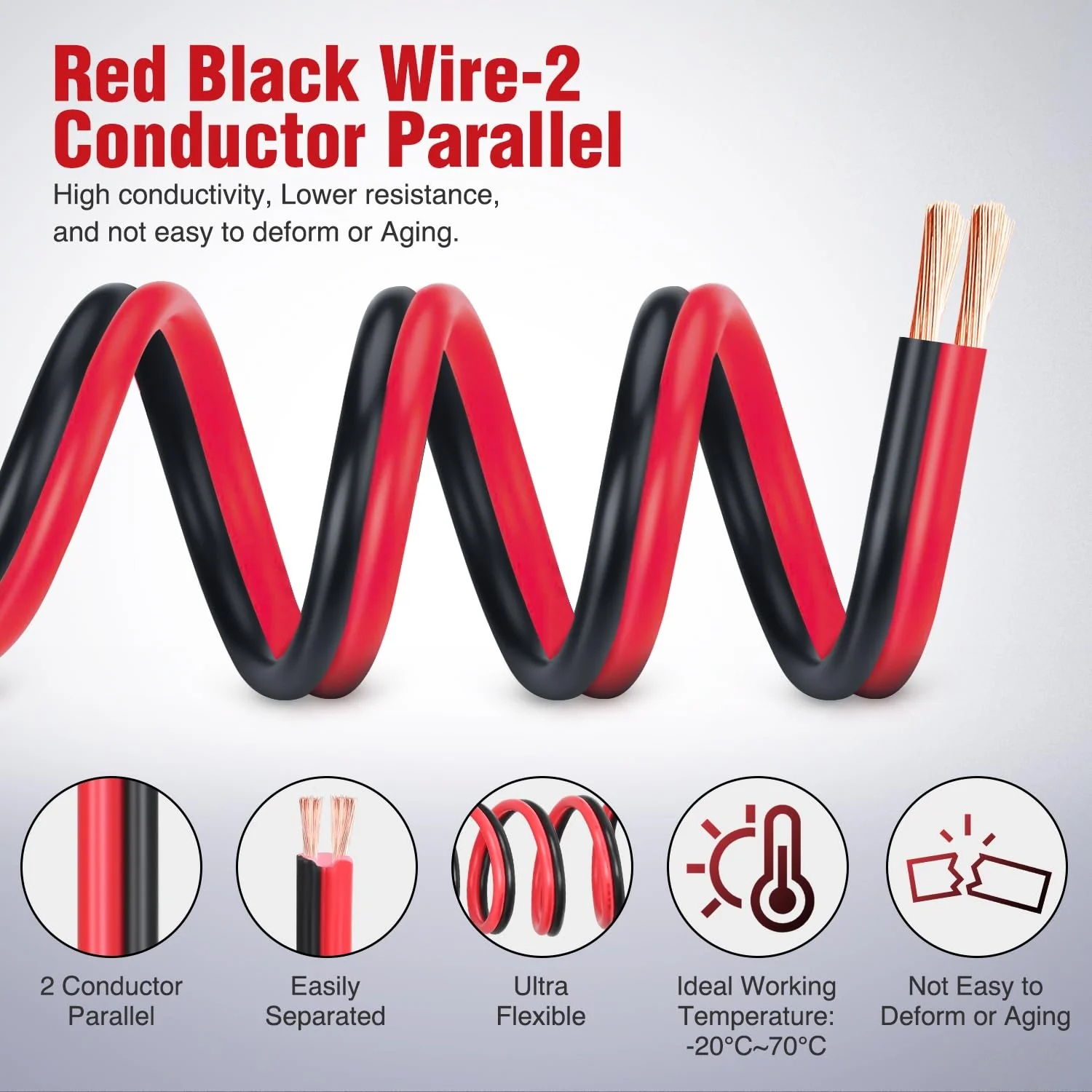 Nilight 50FT 16AWG Copper Clad Aluminum Wire 16/2 Gauge Red Black CCA Electrical Cable 2 Conductor Parallel 12V/24V DC Flexible Extension Cords for Car Audio Radio Speaker Amplifier, 2 Years Warranty 16AWG-50FT - Image 4