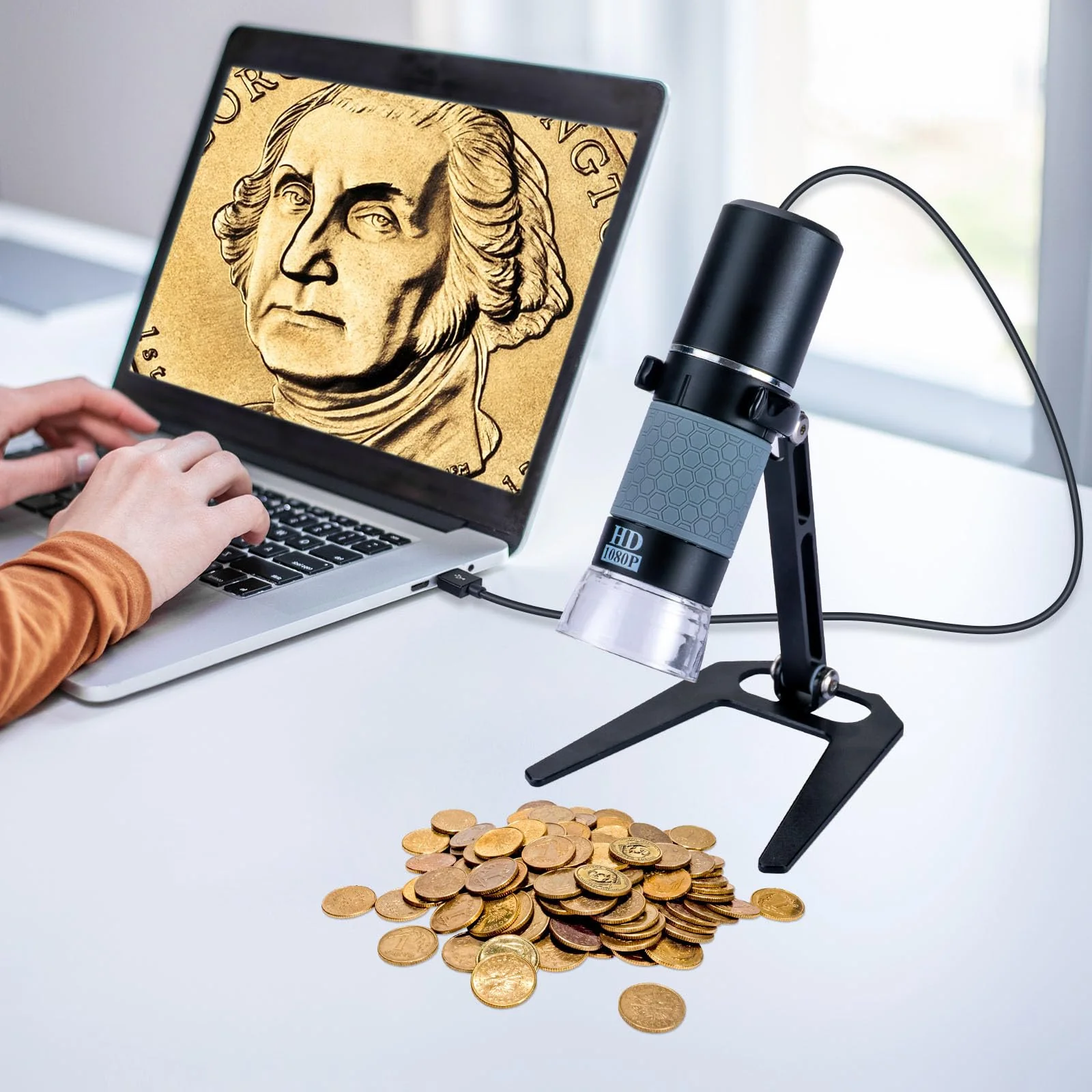 Ninyoon Full HD 1080P USB Digital Microscope Camera for iPhone iPad Android PC, 50-1000X High Definition Portable Handheld Microscope with Light for Coin Plants Trichome Soldering Skin Scalp Black - Image 5