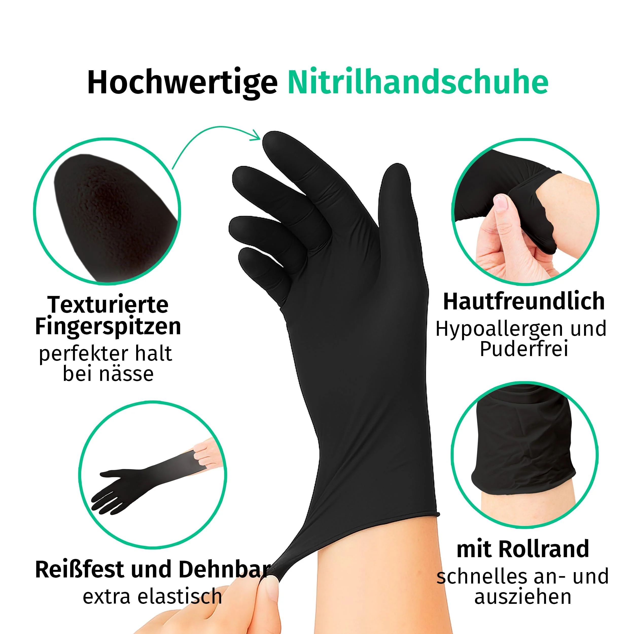 Nitrile Gloves, Box of 100 (S, Black) Disposable Gloves, Examination Gloves, Powder-Free, Non-Sterile, Latex-Free, Black, X Small - Image 2