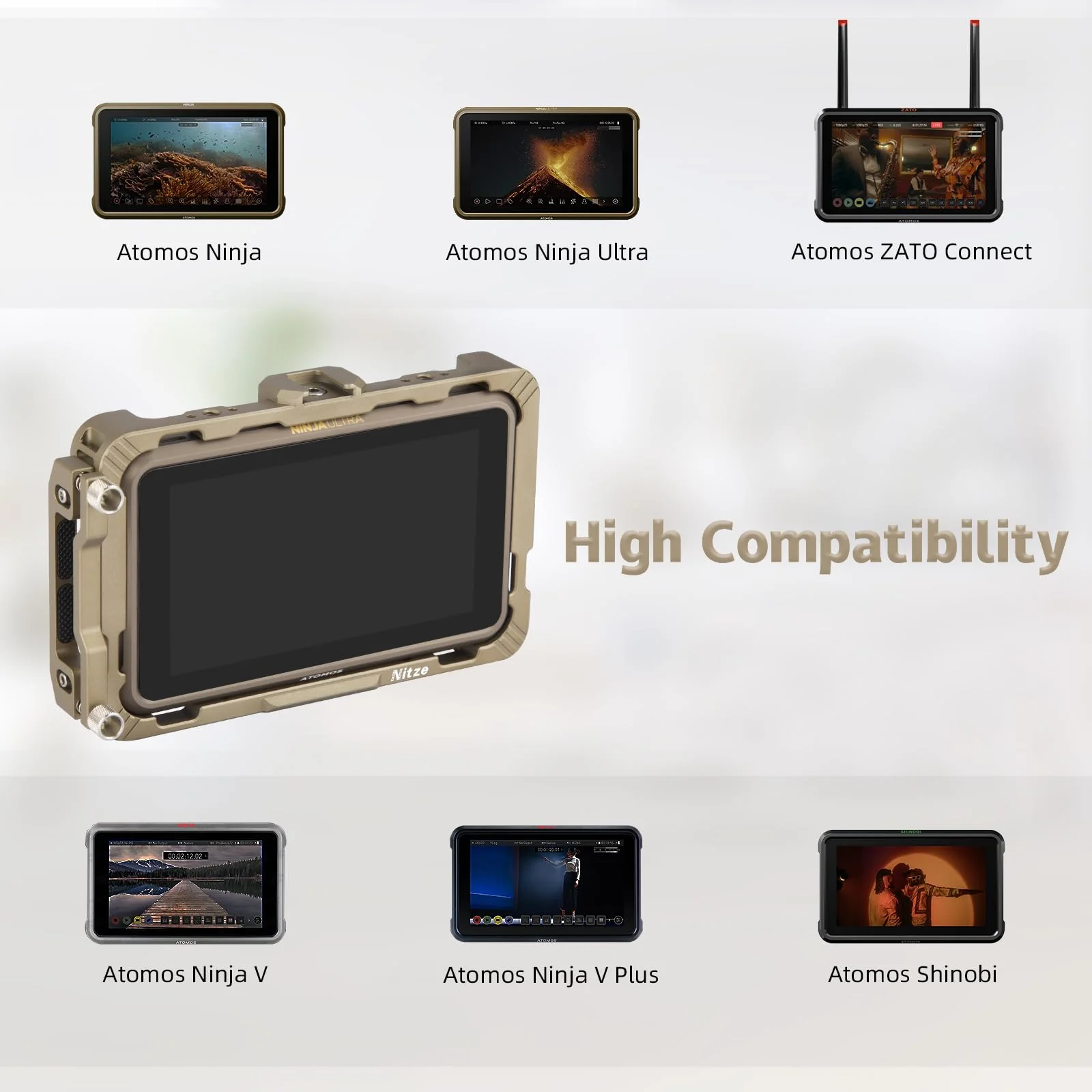 Nitze Cage for Atomos Ninja/Ninja Ultra/Ninja V/Ninja V Plus/Zato Connect/Shinobi, with HDMI Cable Clamp, Built-in NATO Rail and Cold Shoe - JT-A05A - Image 2