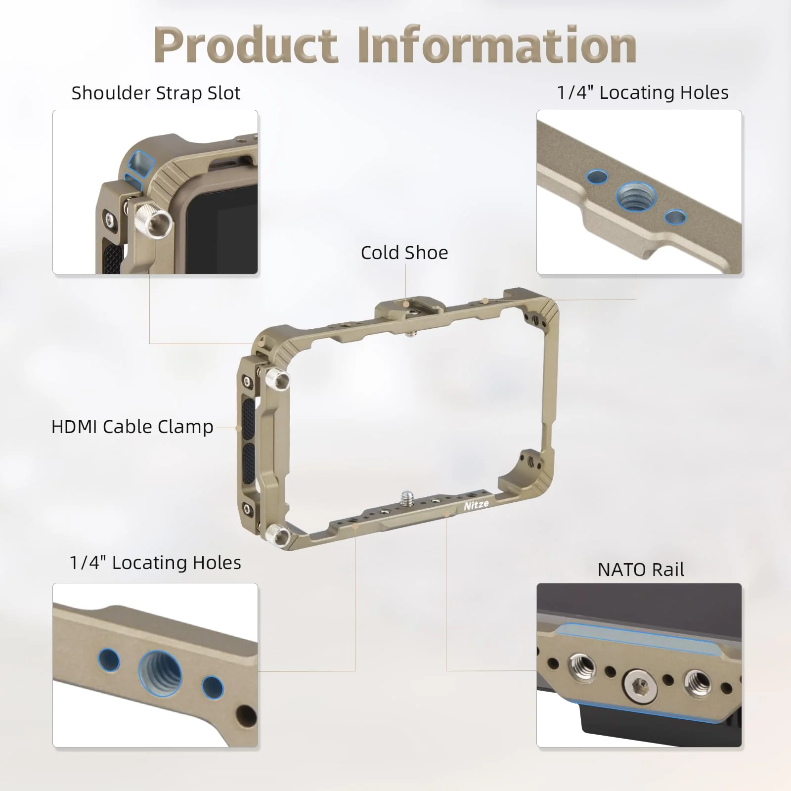 Nitze Cage for Atomos Ninja/Ninja Ultra/Ninja V/Ninja V Plus/Zato Connect/Shinobi, with HDMI Cable Clamp, Built-in NATO Rail and Cold Shoe - JT-A05A - Image 3