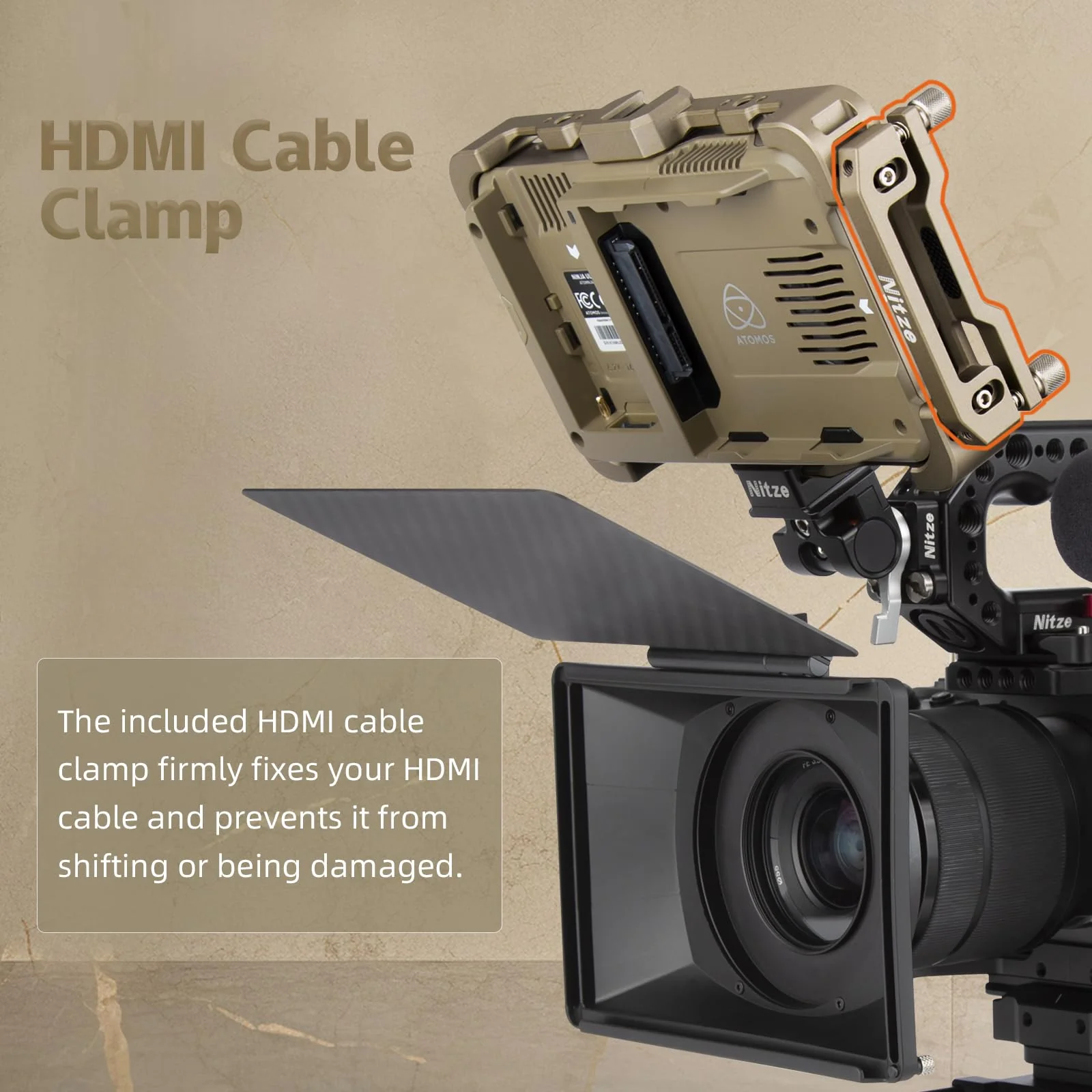 Nitze Cage for Atomos Ninja/Ninja Ultra/Ninja V/Ninja V Plus/Zato Connect/Shinobi, with HDMI Cable Clamp, Built-in NATO Rail and Cold Shoe - JT-A05A - Image 4
