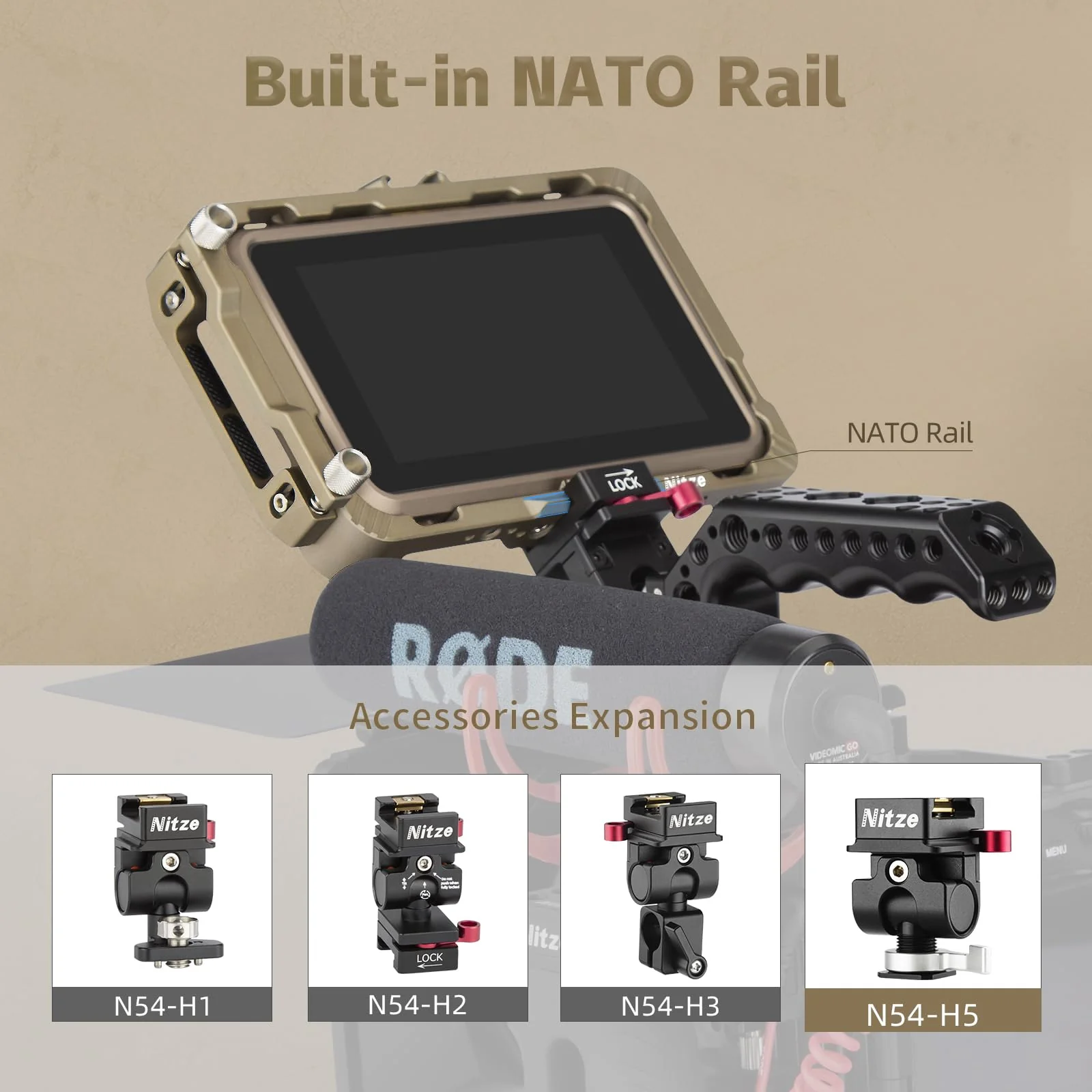 Nitze Cage for Atomos Ninja/Ninja Ultra/Ninja V/Ninja V Plus/Zato Connect/Shinobi, with HDMI Cable Clamp, Built-in NATO Rail and Cold Shoe - JT-A05A - Image 5