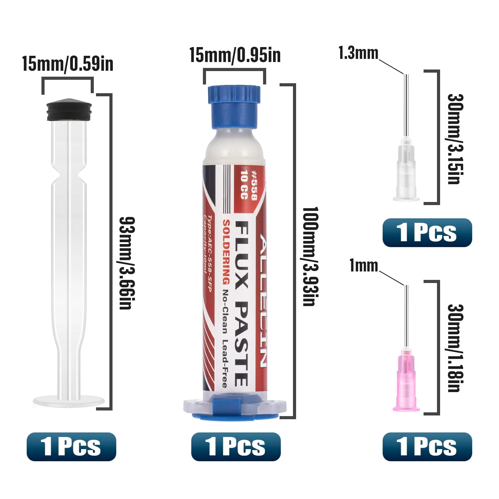 No Clean Soldering Flux 558 10CC 10mL Lead-Free Less-Smoke Rosin Solder Fluxes Paste Syringe for Electronics 10 milliliters with Needle Dispensing Tool (Pack of 1Pcs) 558-10CC-1Pcs - Image 2