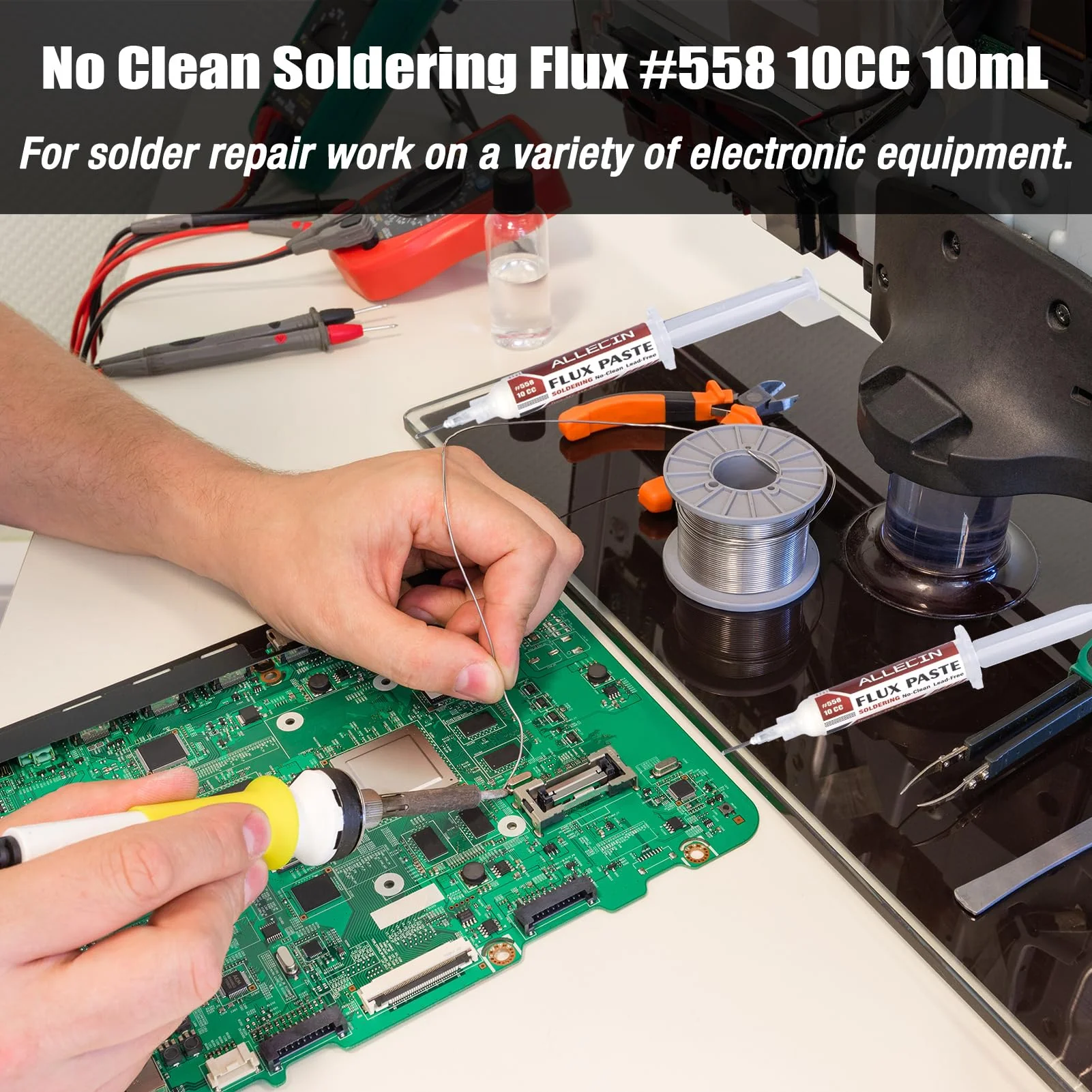 No Clean Soldering Flux 558 10CC 10mL Lead-Free Less-Smoke Rosin Solder Fluxes Paste Syringe for Electronics 10 milliliters with Needle Dispensing Tool (Pack of 1Pcs) 558-10CC-1Pcs - Image 4