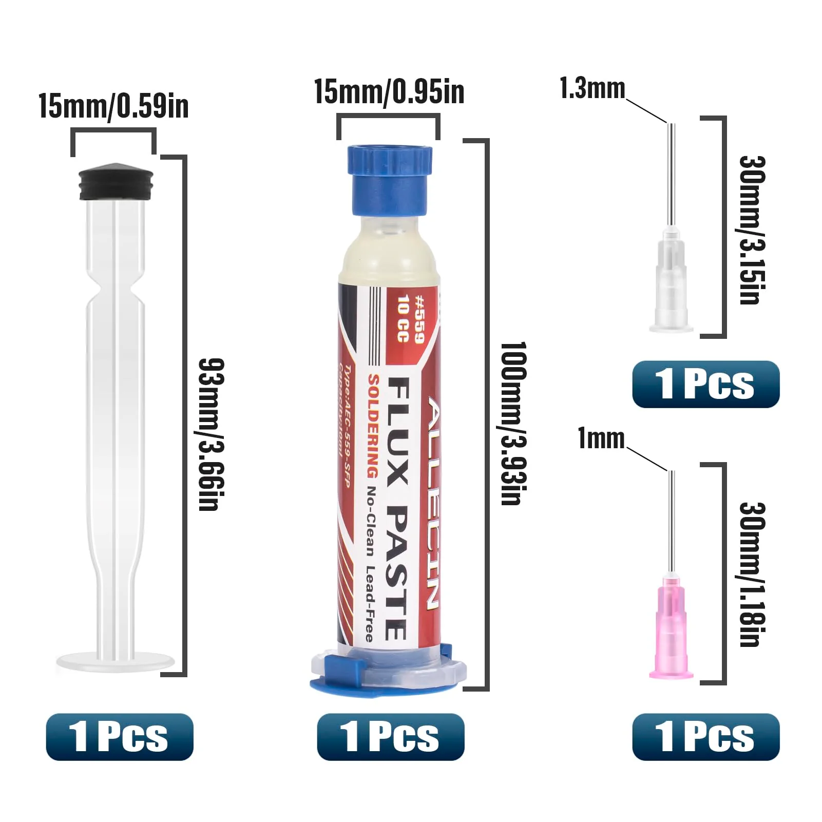 No Clean Soldering Flux 559 10CC 10mL Solder Fluxes Paste Syringe for Electronics 10 Milliliters with Needle Dispensing Tool (Pack of 1Pcs) 559-10CC-1pcs - Image 2