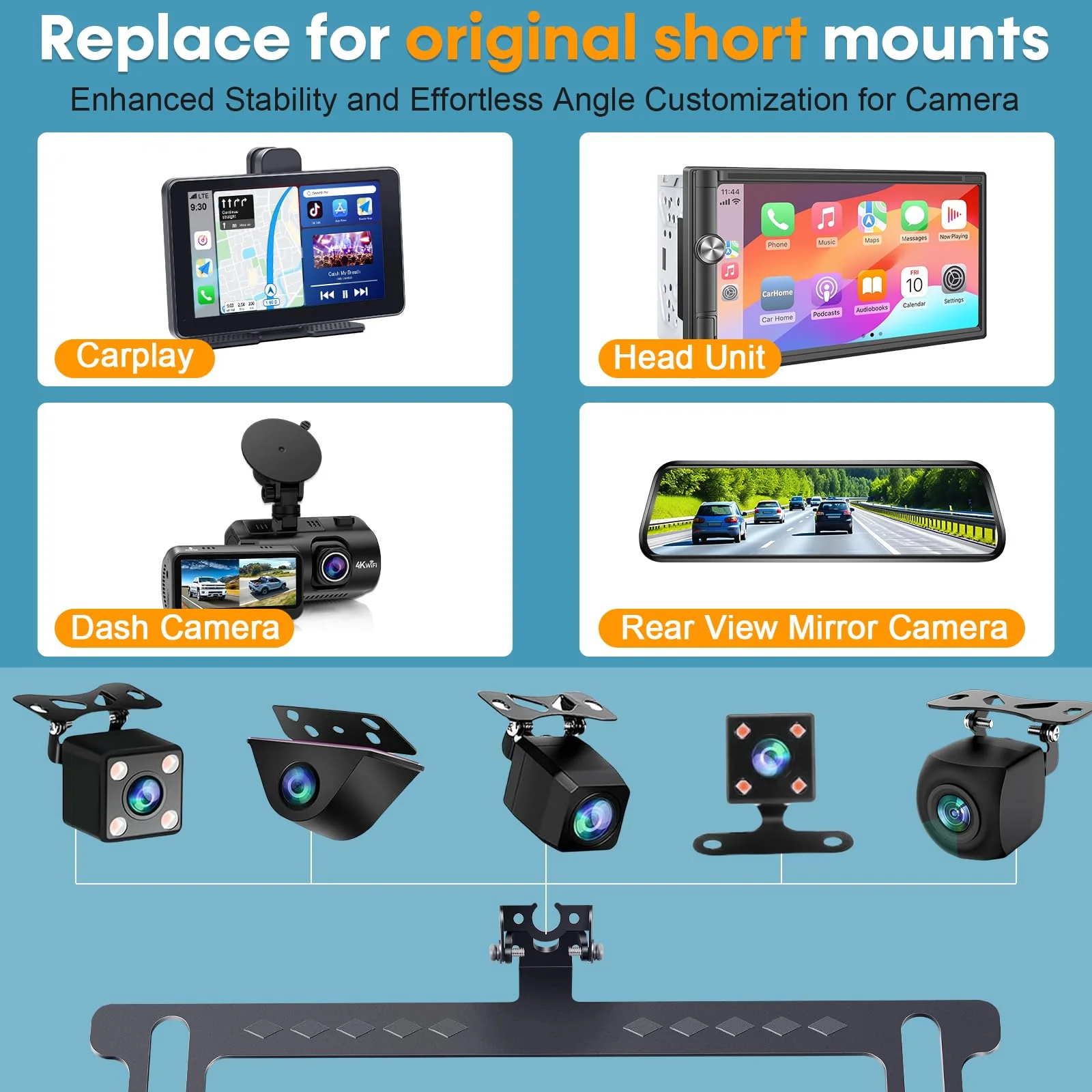No-Drill Camera License Plate Bracket - Adjustable Mount for Backup Camera, Dash Cam, Mirror Camera, & CarPlay - Universal Fit for Most Vehicles, Easy Installation, Rust-Resistant, Durable Design - Image 2