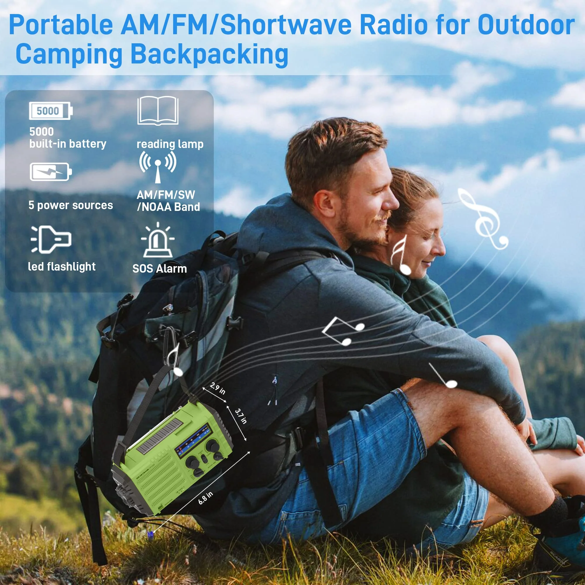 NOAA Weather Radio, Emergency Hand Crank Radio with Solar Charger, Portable Battery Operated AM FM Shortwave Radio with LED Flashlight, USB Charger, Earbud Jack, SOS Alert for Home Survival Hurricane Green - Image 6
