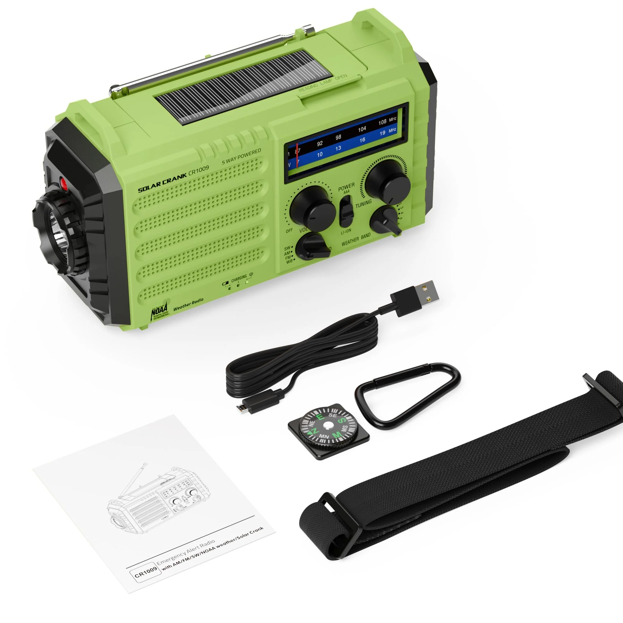 NOAA Weather Radio, Emergency Hand Crank Radio with Solar Charger, Portable Battery Operated AM FM Shortwave Radio with LED Flashlight, USB Charger, Earbud Jack, SOS Alert for Home Survival Hurricane Green - Image 7