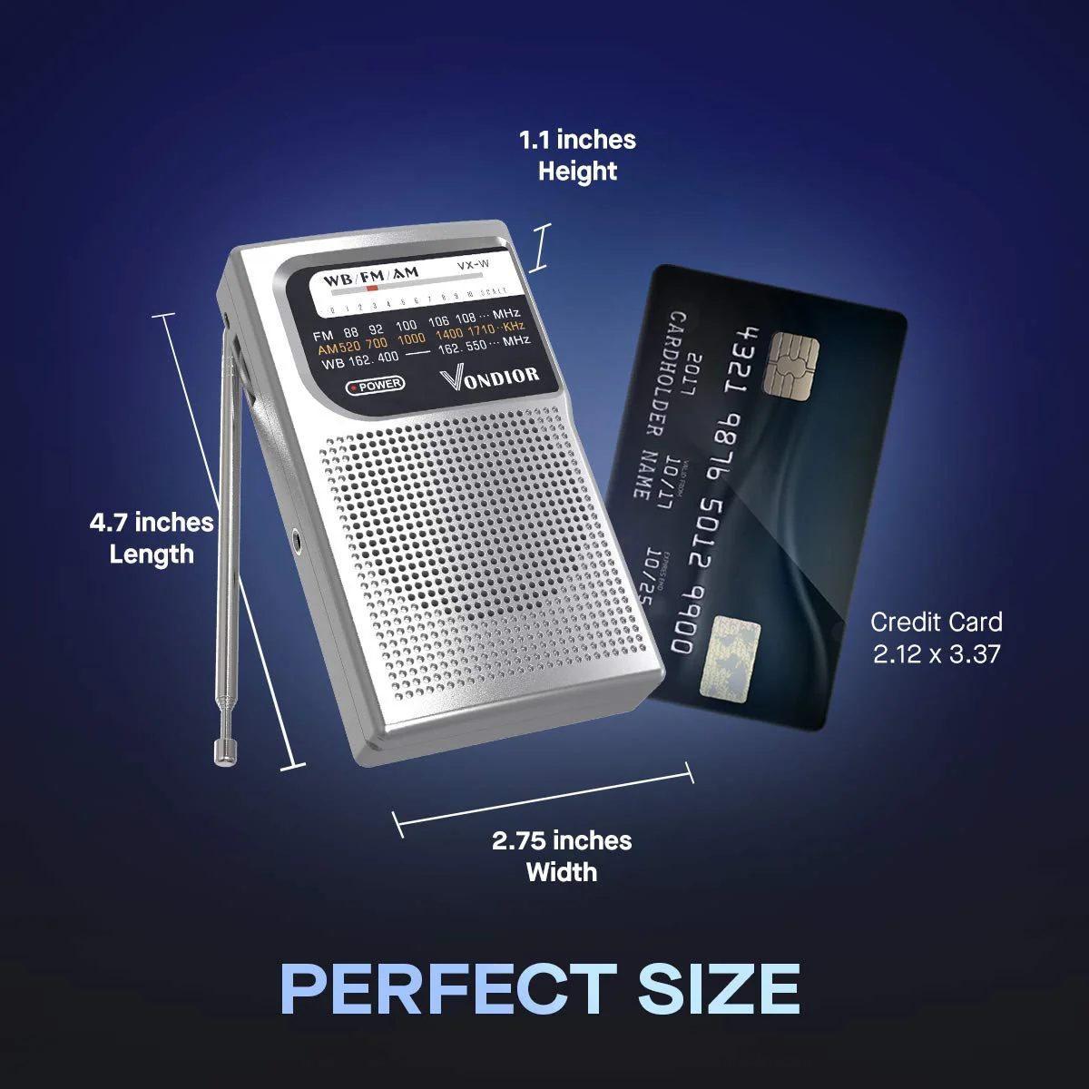 NOAA Weather Radio - Emergency NOAA/AM/FM Battery Operated Portable Radio with Best Reception and Longest Lasting Transistor. Powered by 2 AA Battery with Mono Headphone Socket, by Vondior (Silver) Silver - Image 2