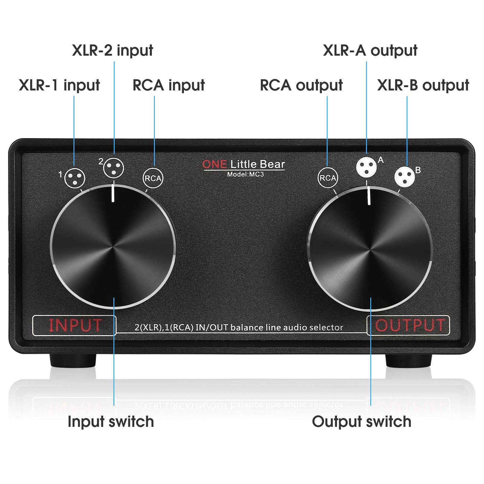 Nobsound Little Bear MC3 3-IN-3-OUT XLR Balanced/RCA Stereo Converter Audio Selector Splitter Box Passive Preamp XLR to RCA Audio Switch (XLR & RCA) - Image 3