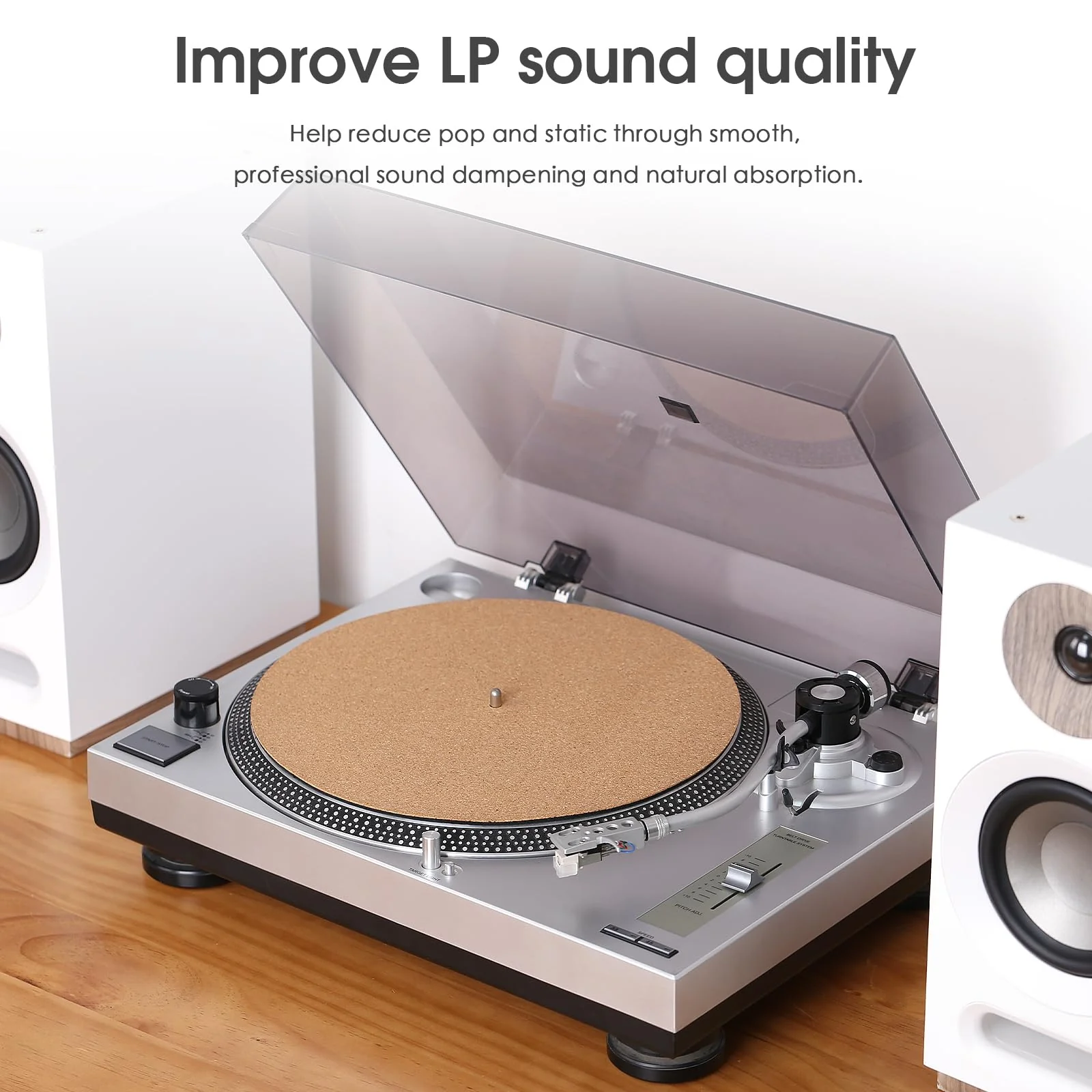 Nobsound Turntable Slip Mat: Anti-Static Platter Pad for 12-Inch LPs, Cork + Leather Reversible 3mm, Cuts Rumble for Home & Studio Use, Audiophiles - Image 3
