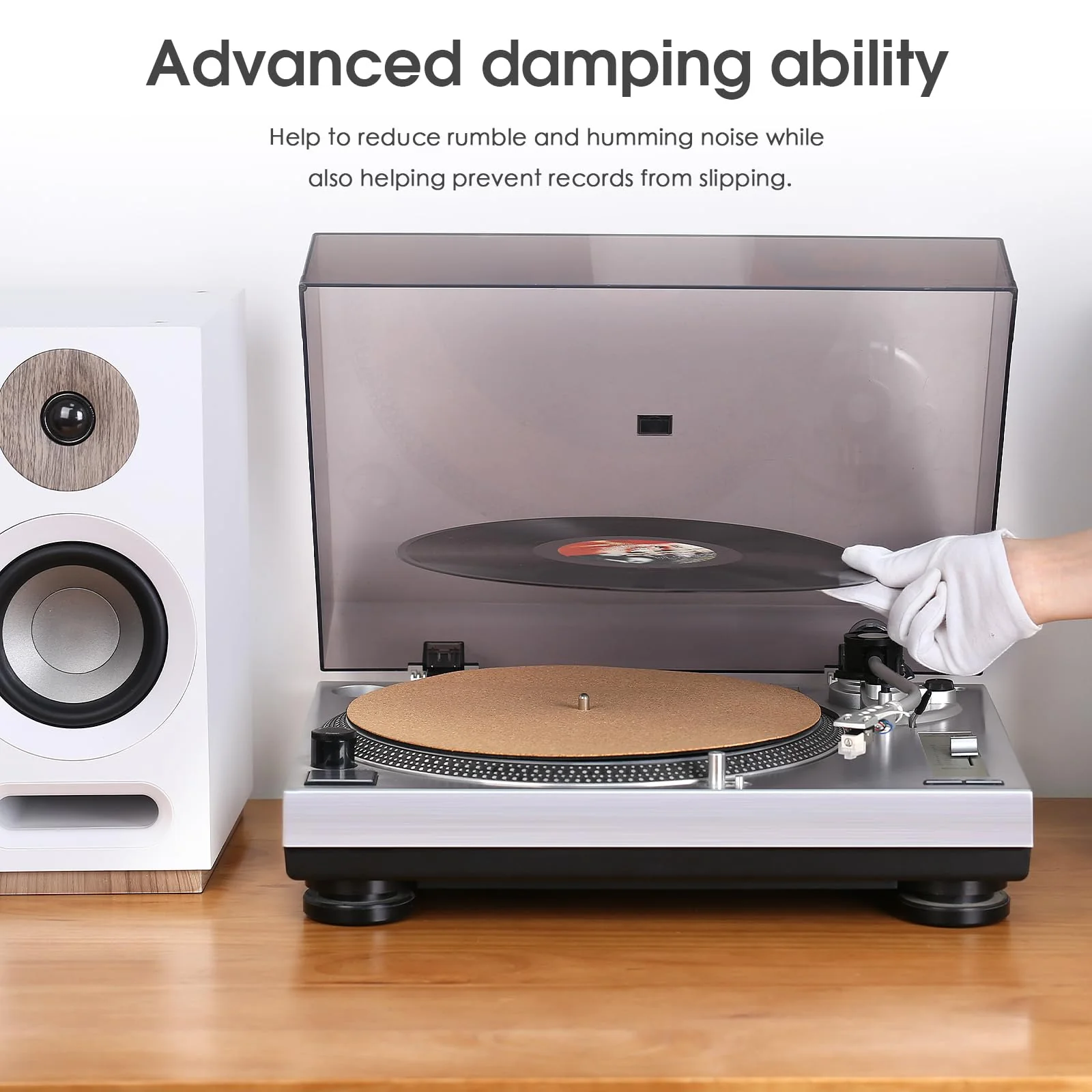 Nobsound Turntable Slip Mat: Anti-Static Platter Pad for 12-Inch LPs, Cork + Leather Reversible 3mm, Cuts Rumble for Home & Studio Use, Audiophiles - Image 5