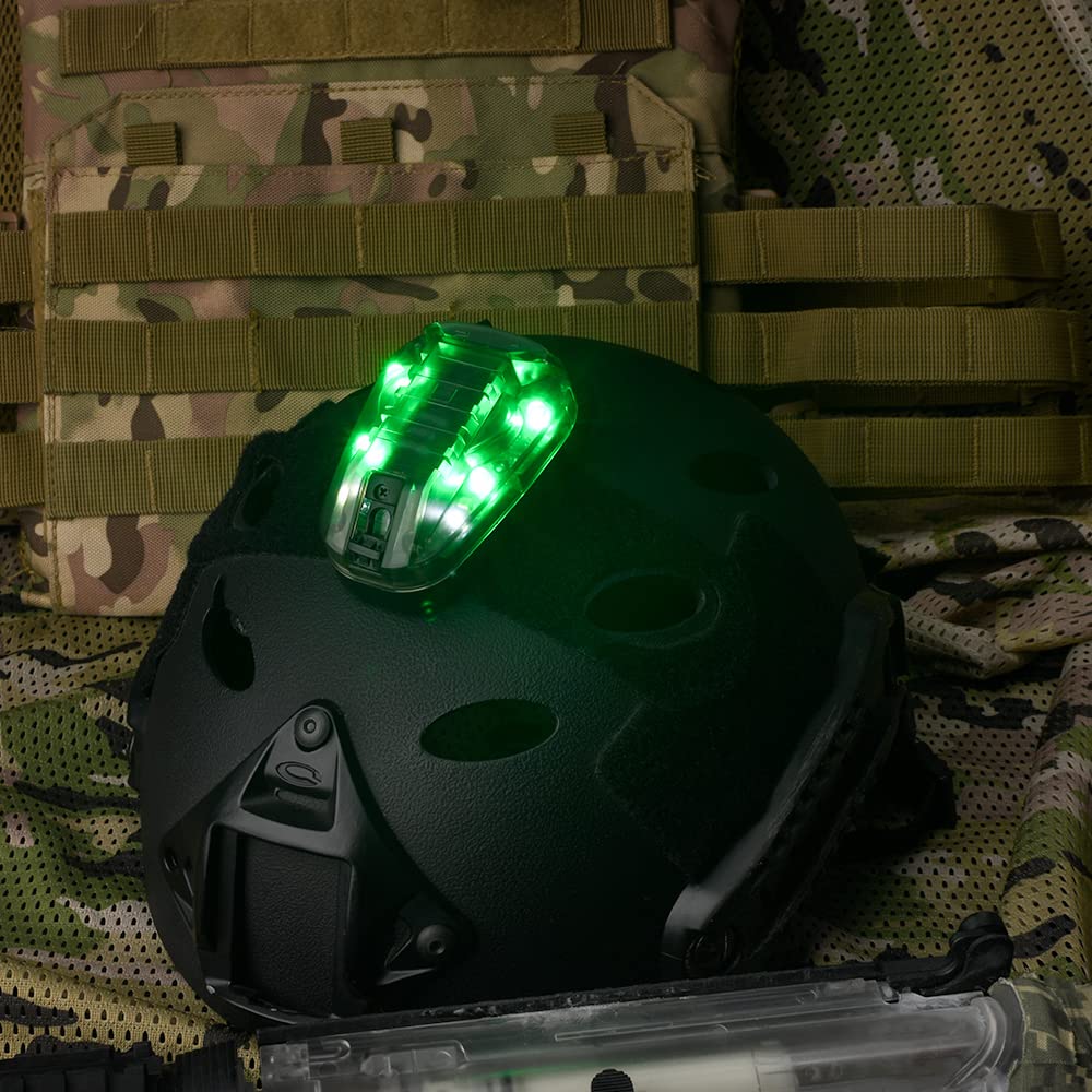 NOBUHIRO Tactical Helmet Signal Light Optional 4 Modes with Visible LED + IR Constant-on/Strobe, Waterproof Ladybird Survival Identification Lamp for Outdoor Sports BK-GREEN - Image 2