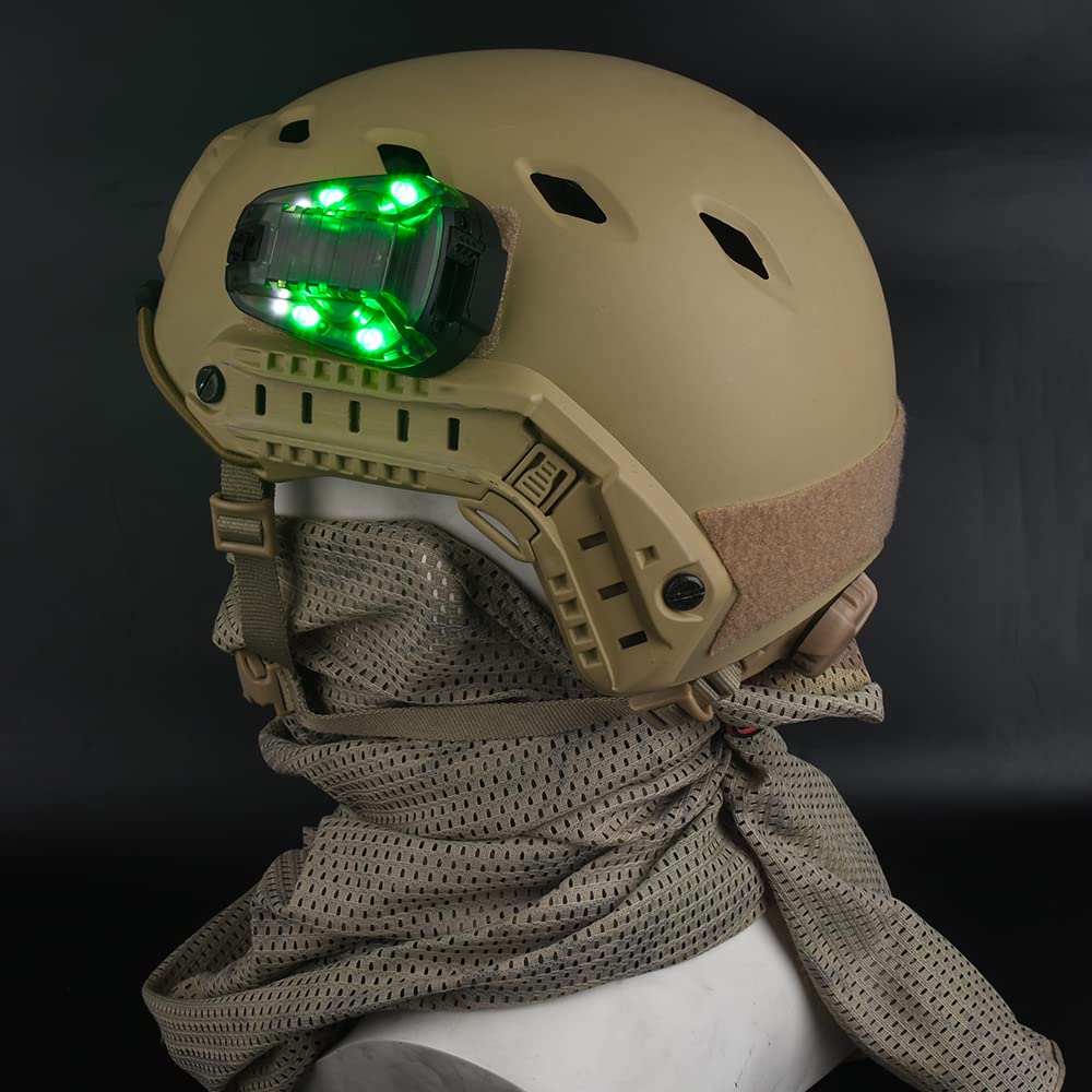 NOBUHIRO Tactical Helmet Signal Light Optional 4 Modes with Visible LED + IR Constant-on/Strobe, Waterproof Ladybird Survival Identification Lamp for Outdoor Sports BK-GREEN - Image 3