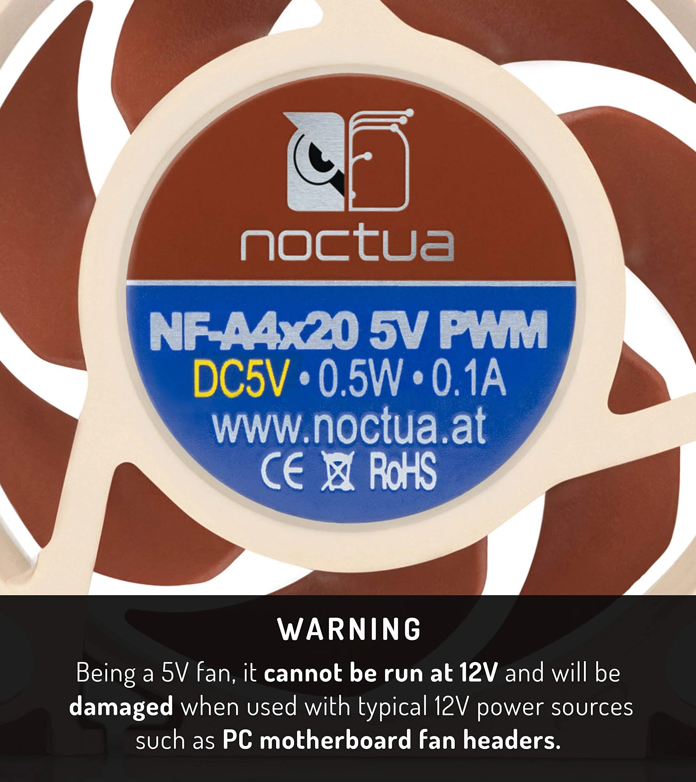 Noctua NF-A4x20 5V PWM, Premium Quiet Fan, 4-Pin, 5V Version (40x20mm, Brown) 40x20mm 5 Volt PWM - Image 3