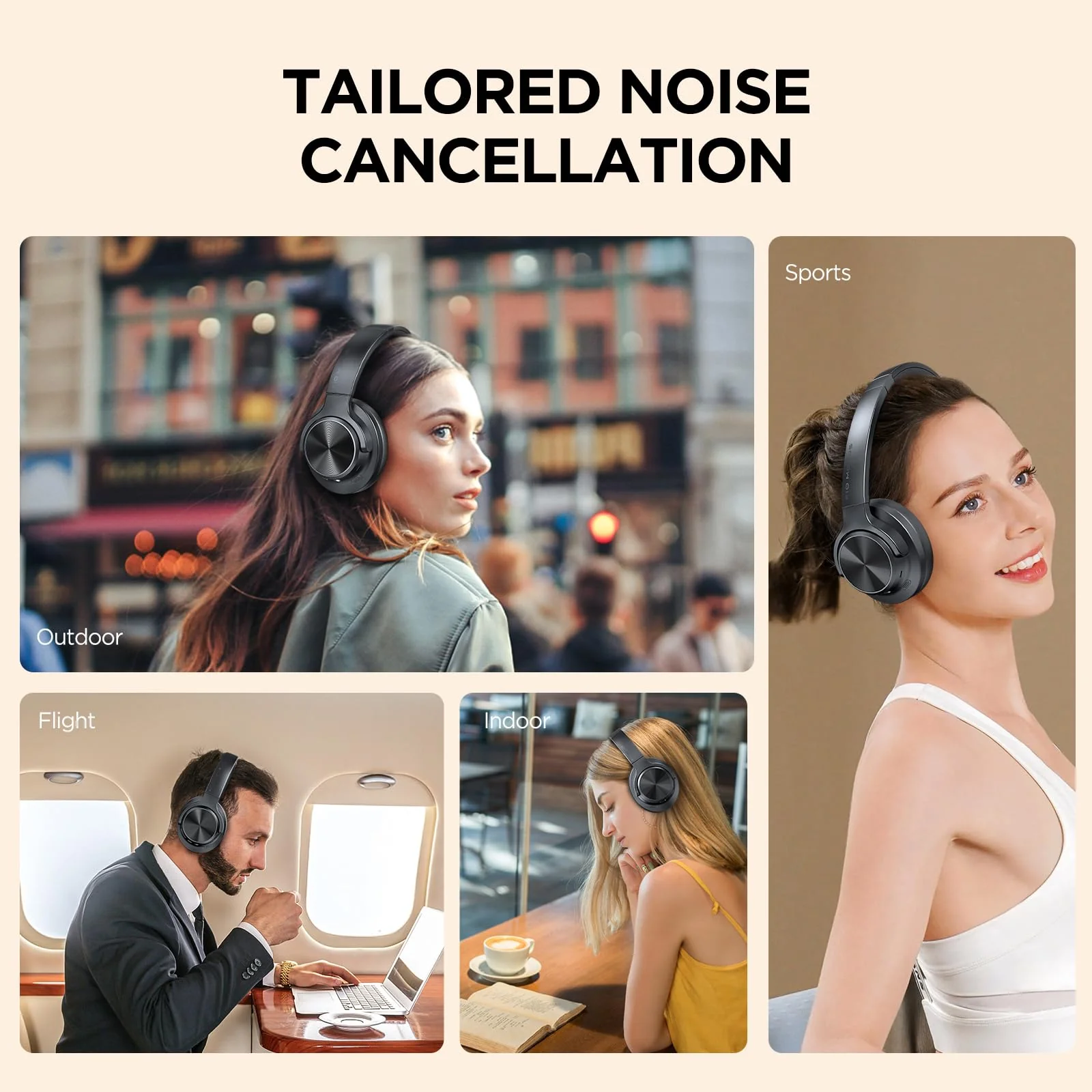Noise Cancelling Headphones: Wireless Over Ear Bluetooth Headphones with 130H Playtime - Hi-Res Sound Custom EQ via App Deep Bass Comfort Fit Ear Cups for Travel Home Office Black - Image 3