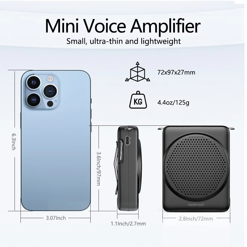NORWII Mini Voice Amplifier, 3 Hours Quick Charging and up to 30 Hours Play, Portable Voice Amplifier for Teachers, Training, Tour Guide, etc (Black) Black - Image 2