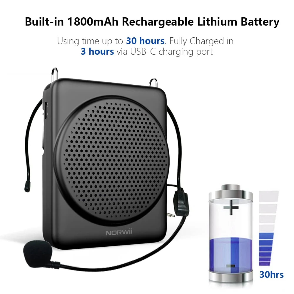 NORWII Mini Voice Amplifier, 3 Hours Quick Charging and up to 30 Hours Play, Portable Voice Amplifier for Teachers, Training, Tour Guide, etc (Black) Black - Image 4
