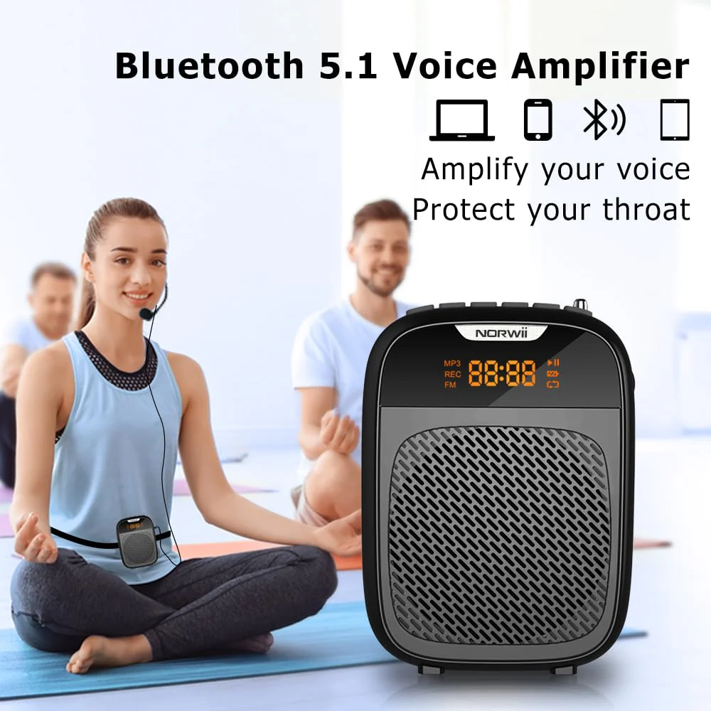 NORWII Mini Voice Amplifier Portable Rechargeable Bluetooth Speaker 4000mAh with Wired Microphone Headset & Waistband, PA system Personal Voice Amplifier for Teachers, Tour Guides, Meeting, Coaches - Image 3