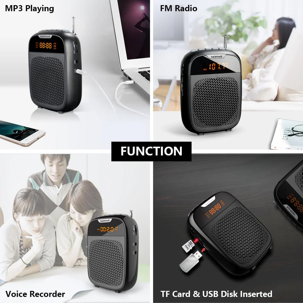 NORWII Mini Voice Amplifier Portable Rechargeable Bluetooth Speaker 4000mAh with Wired Microphone Headset & Waistband, PA system Personal Voice Amplifier for Teachers, Tour Guides, Meeting, Coaches - Image 5