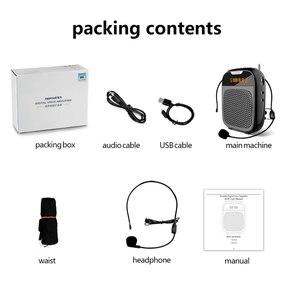 NORWII Mini Voice Amplifier Portable Rechargeable Bluetooth Speaker 4000mAh with Wired Microphone Headset & Waistband, PA system Personal Voice Amplifier for Teachers, Tour Guides, Meeting, Coaches - Image 7