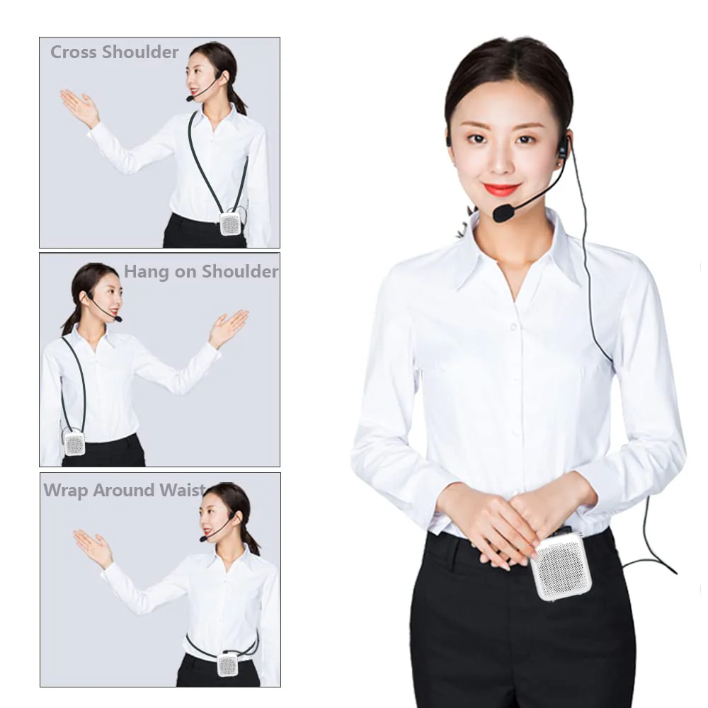 NORWII Portable Voice Amplifier Mini Rechargeable with Wired Microphone Headset & Waistband, 4000mAh Personal Voice Amplifier for Teachers, Presentation, Tour Guides, Meeting, Coaches (White) White - Image 4