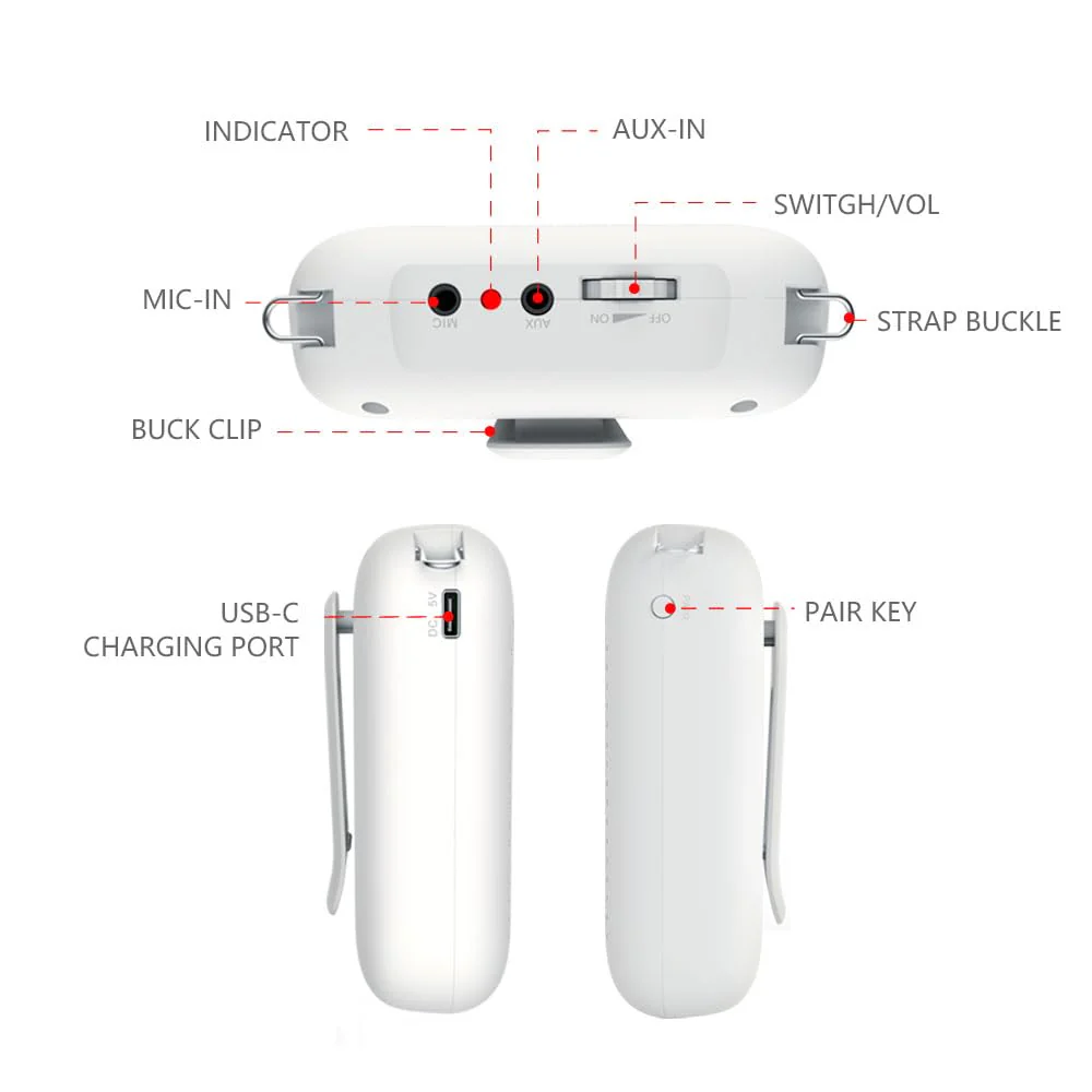 NORWII Portable Voice Amplifier Mini Rechargeable with Wired Microphone Headset & Waistband, 4000mAh Personal Voice Amplifier for Teachers, Presentation, Tour Guides, Meeting, Coaches (White) White - Image 6