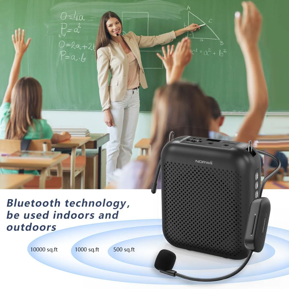 Norwii Wireless Voice Amplifier, 10W 4000mAh Portable Bluetooth Rechargeable PA System with 2 Microphones for Teachers, Meetings, Promotions and Outdoors, Black - Image 3