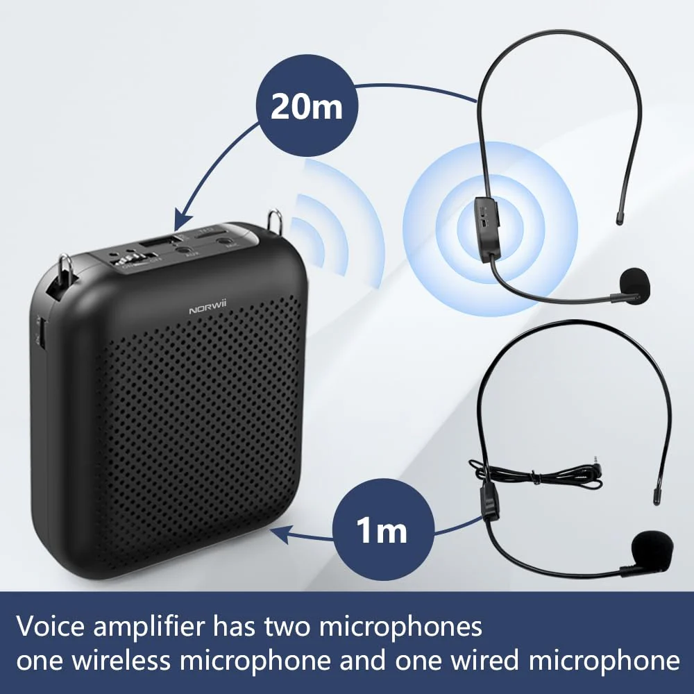 Norwii Wireless Voice Amplifier, 10W 4000mAh Portable Bluetooth Rechargeable PA System with 2 Microphones for Teachers, Meetings, Promotions and Outdoors, Black - Image 5